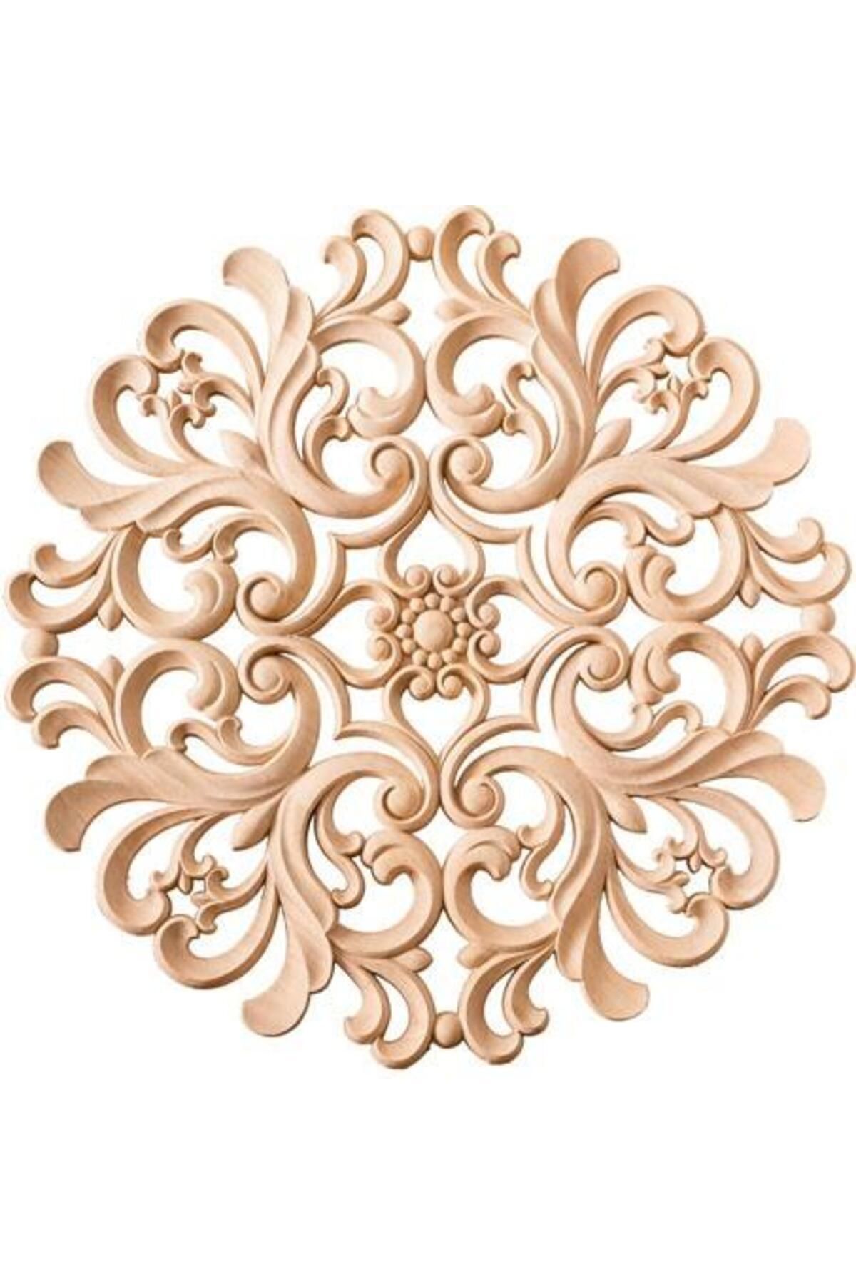 Saatistan Ahşap desenli dekoratif orta göbek, boyanabilir, işlemeli, 25x25x1,1 cm