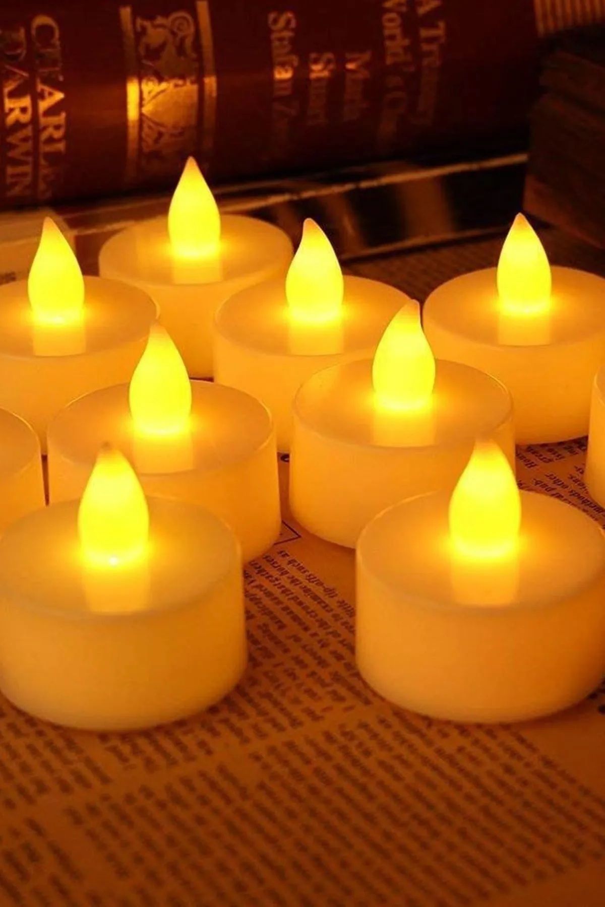 Saatistan İşıklı Sarı Ledli Mumlar, Pilli, 6'lı Paket, Romantik Atmosfer İçin Uygun