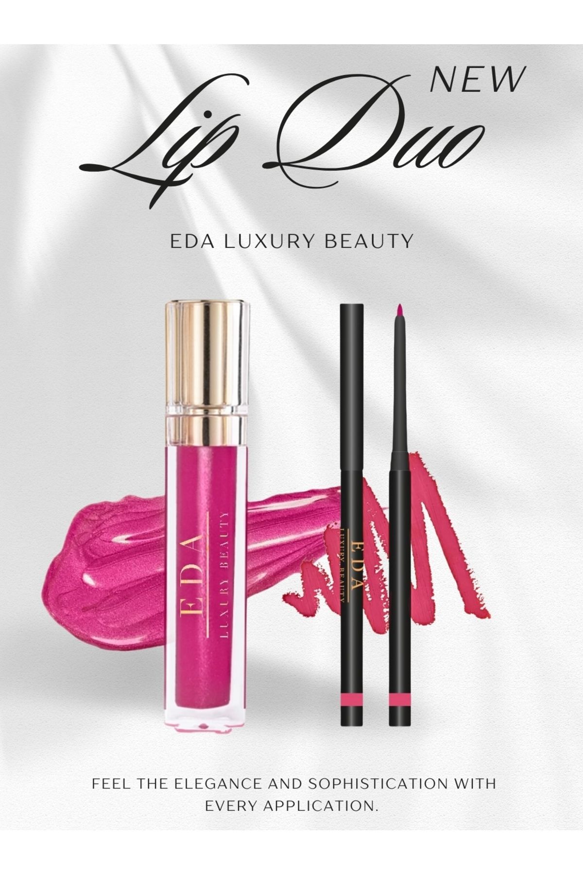 EDA LUXURY BEAUTY 2'li Özel Pembe Dudak Parlatıcısı ve Dudak Kalemi Lüks Parlak Işıltılı Vegan Lip Duo Set