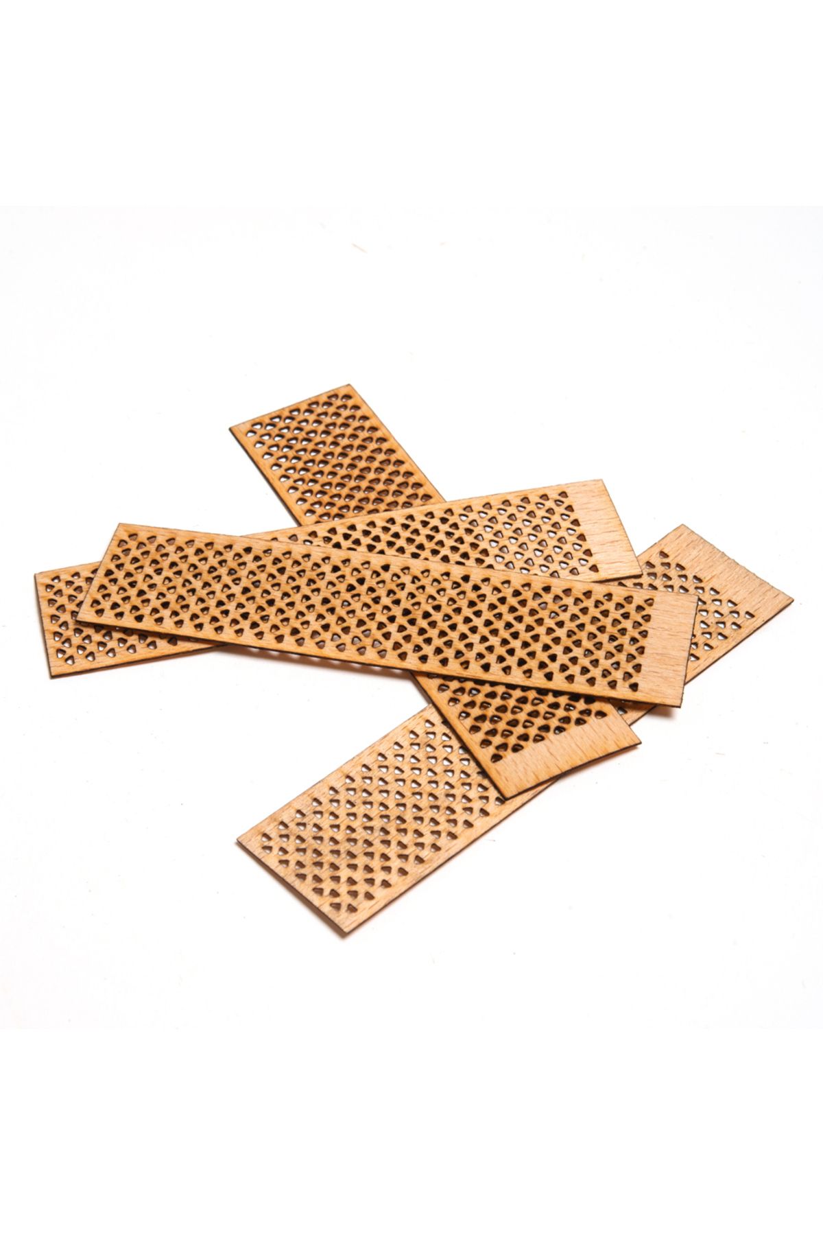 Saatistan Delikli üçgen ahşap fitil ve yapışkanlı sehpa, 75 adet, 25x100x0,5 mm