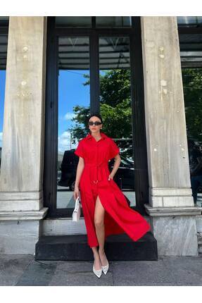 BOUQUET OF TULİP Kısa Kollu Kuşaklı Poplin Elbise