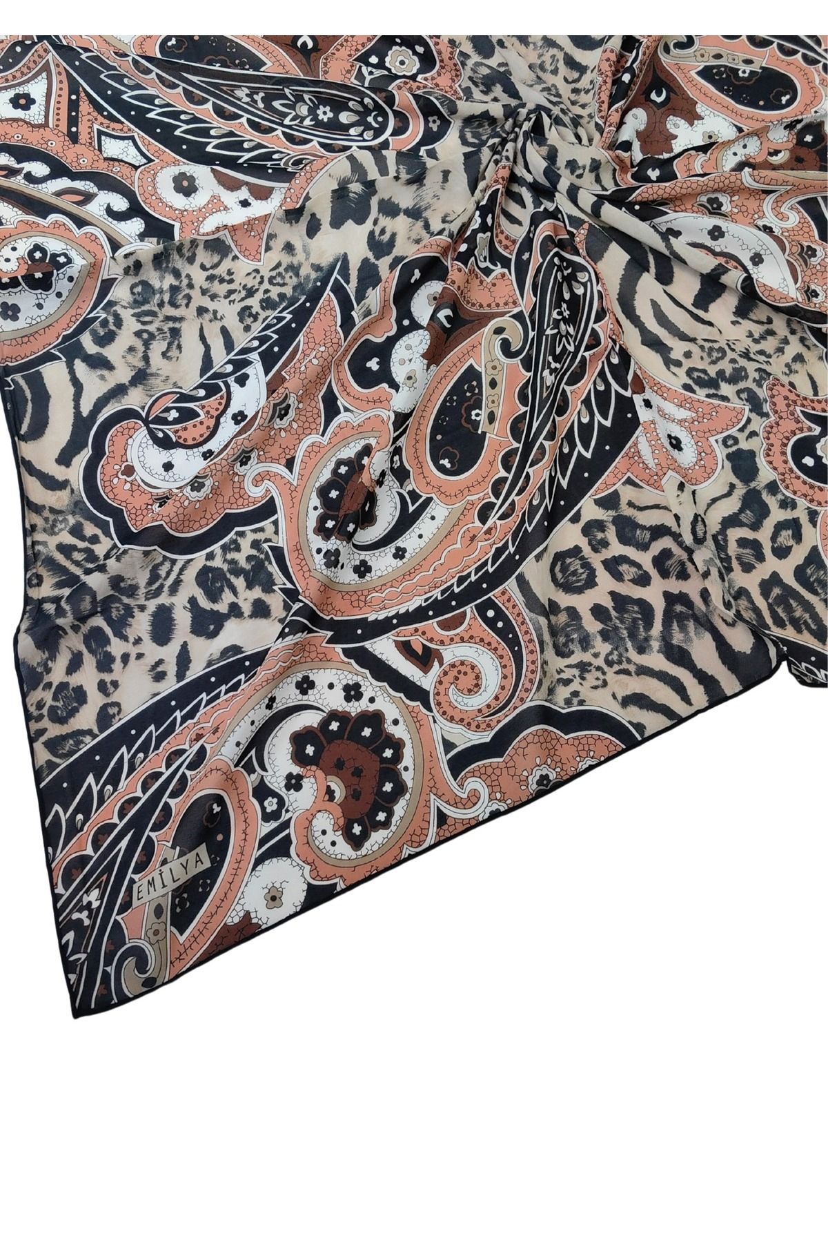 mim eşarp Emilya Fres Krep Leopar Desenli Eşarp 90x90 cm