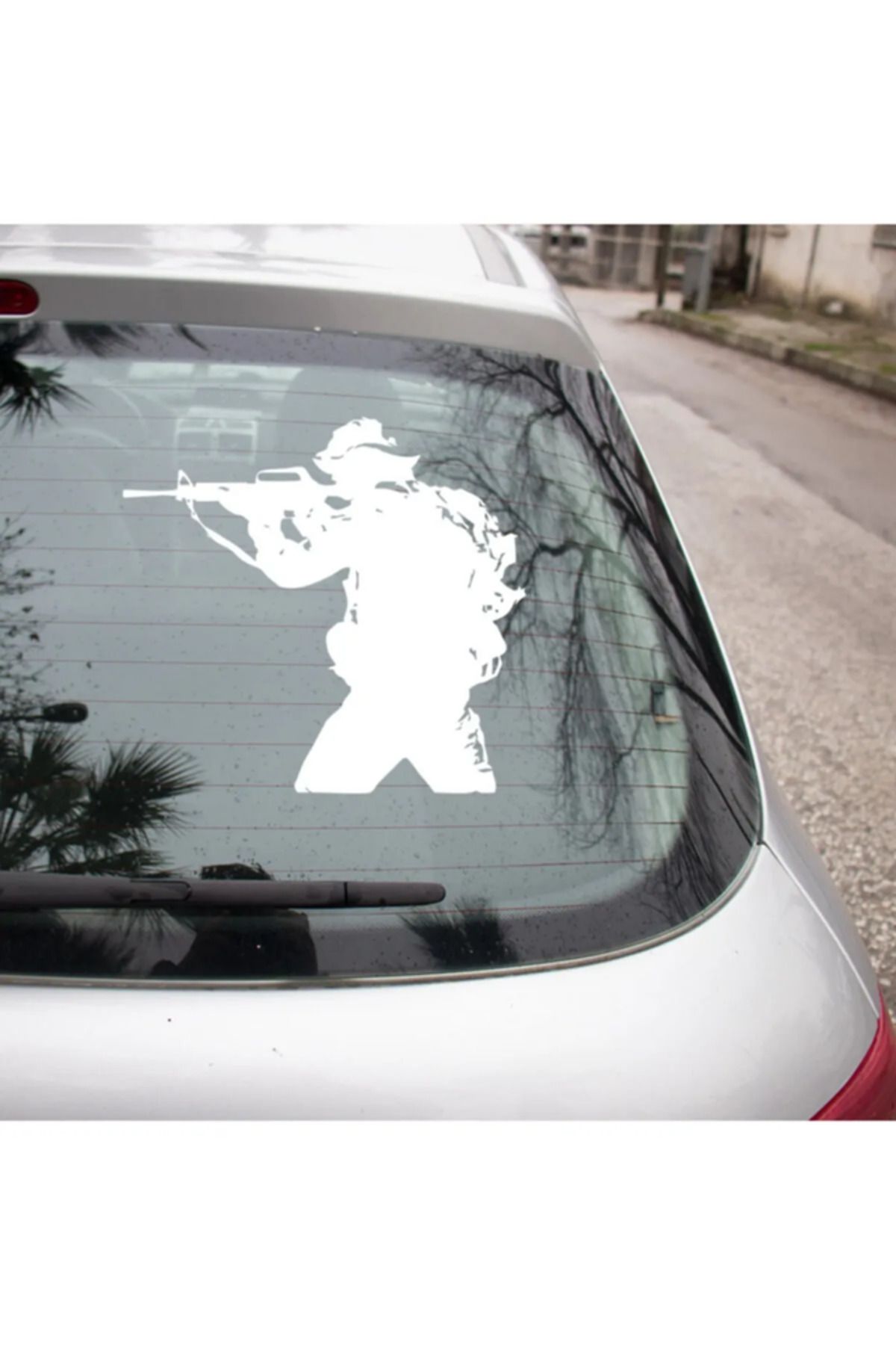 TSC Elinde Silah Olan Savaşcı Asker Etiket Sticker Yapıştırma 25cm Beyaz