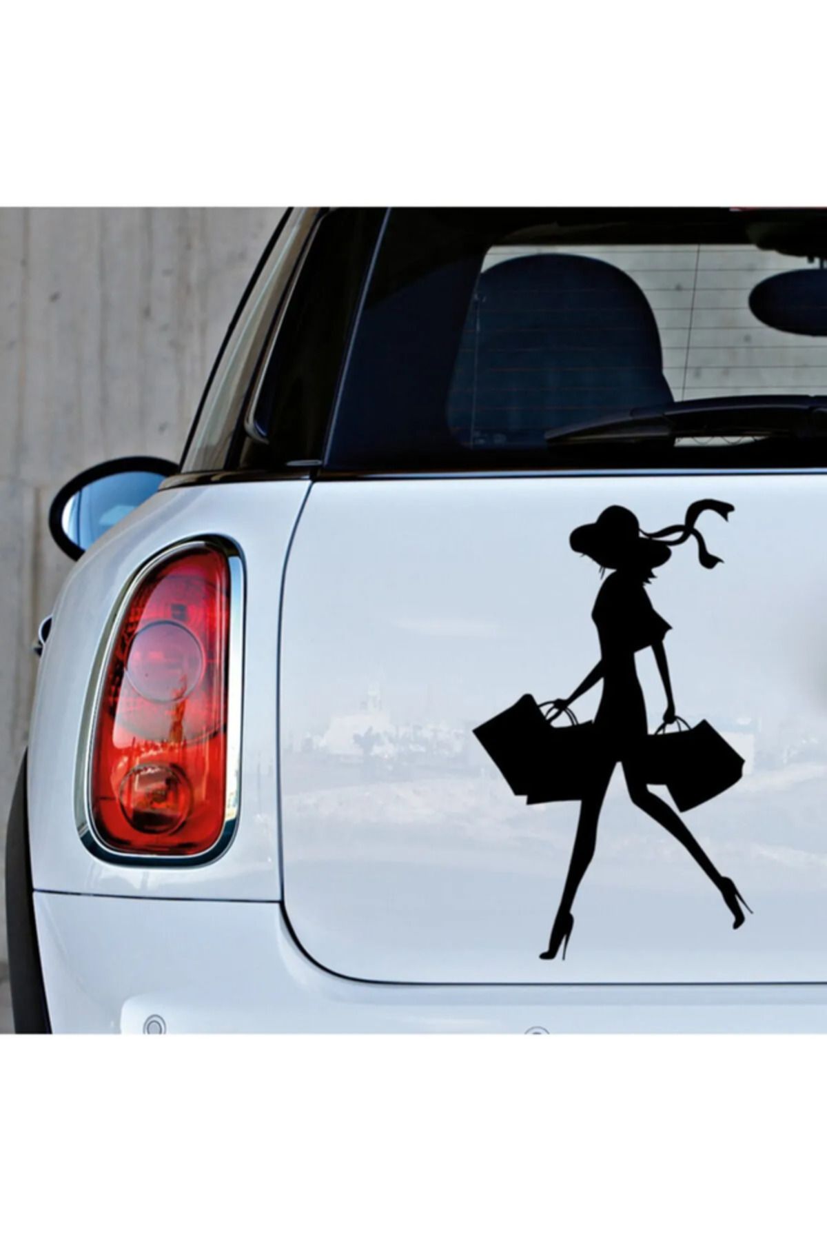 TSC Alışveriş Yapan Kadın Sticker Oto Araba Etiket Siyah Renk 18CM