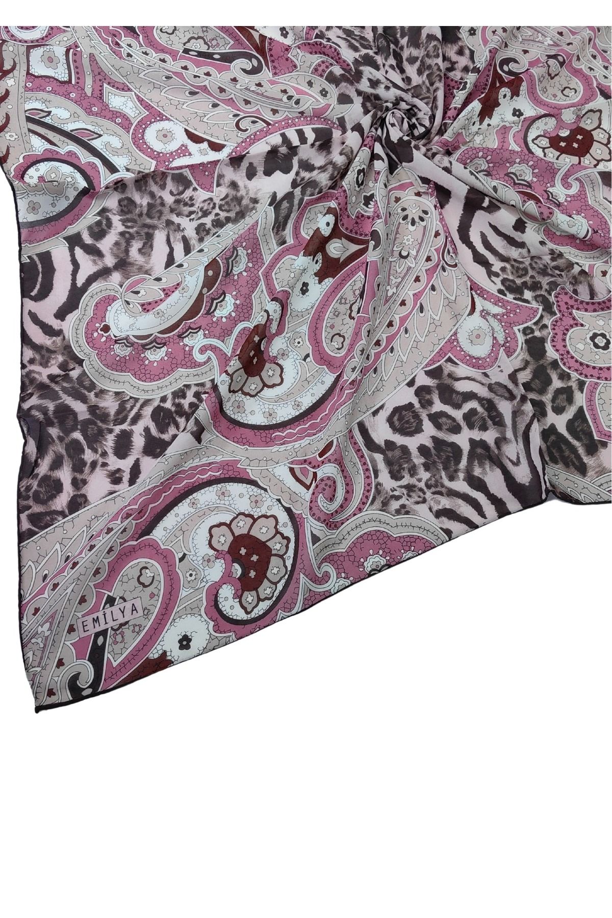 mim eşarp Emilya Fres Krep Leopar Desenli Eşarp 90x90 cm