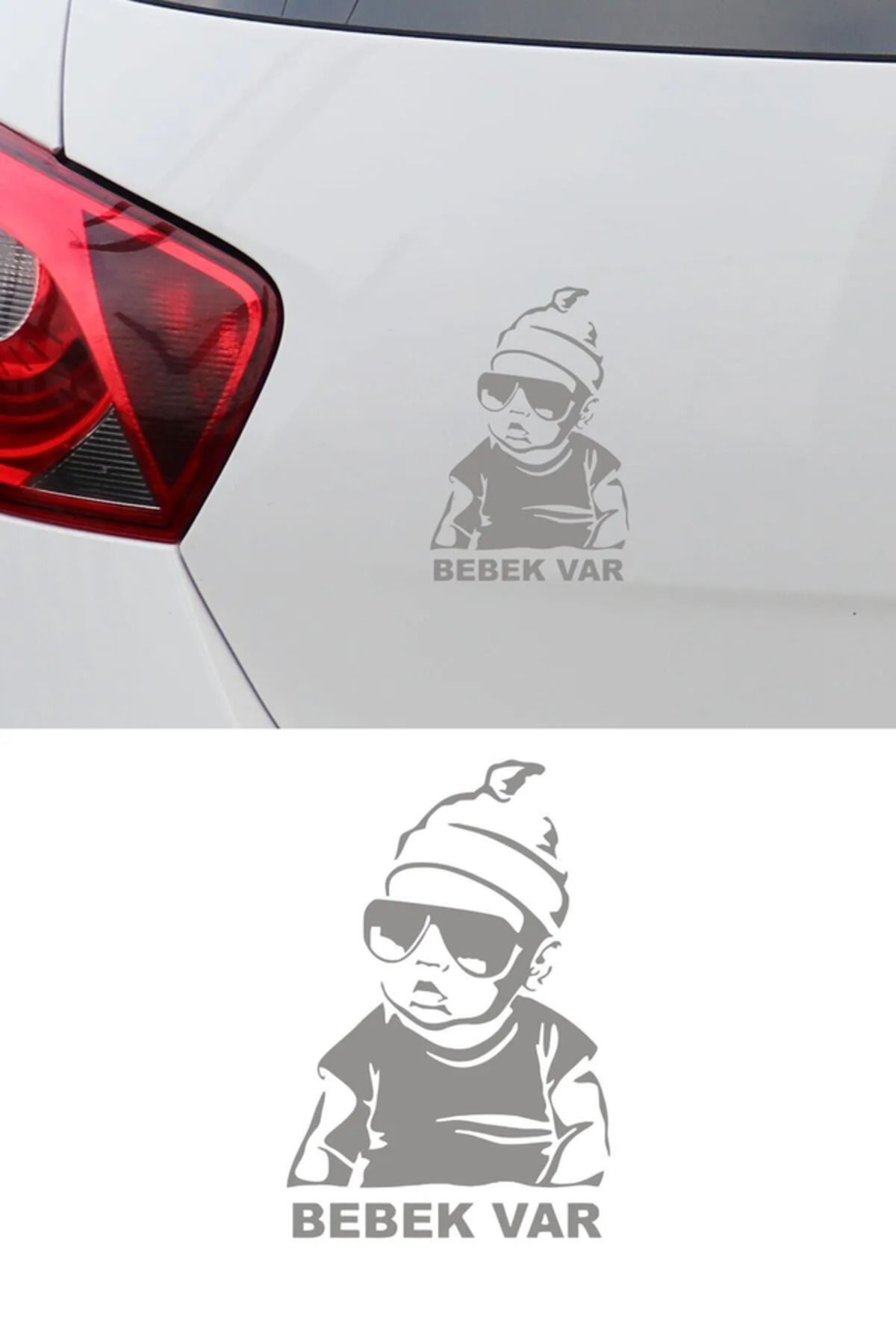 TSC Gri Renk Arabada bebek Var Oto Sticker Etiket 20 CM