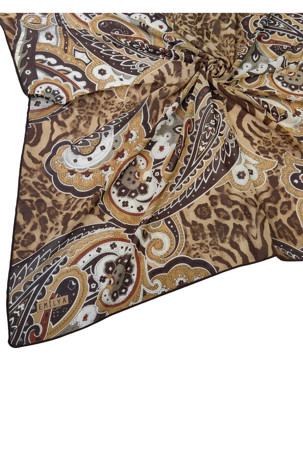 mim eşarp Emilya Fres Krep Leopar Desenli Eşarp 90x90 cm