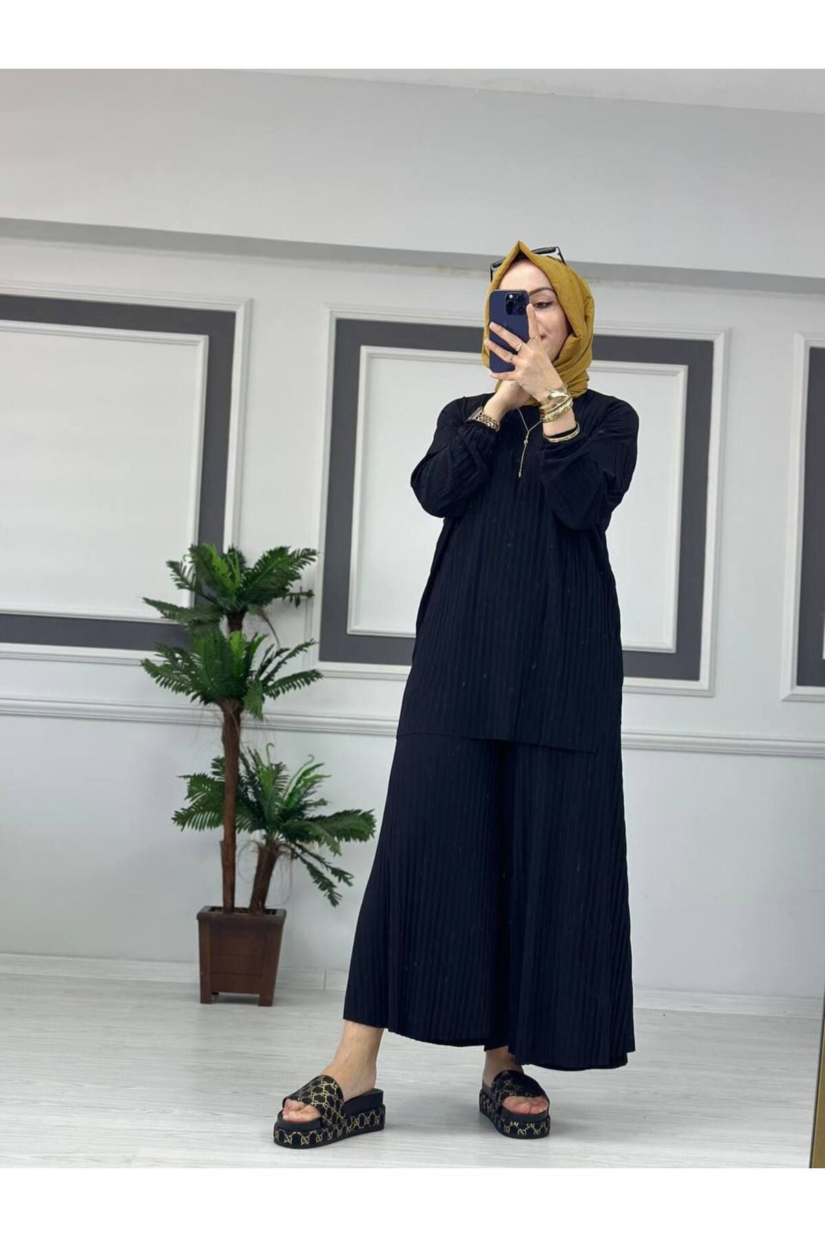 ButikKardelen Sandy Komple Piliseli İkili Tesettür Pantolonlu Takım STD B eden