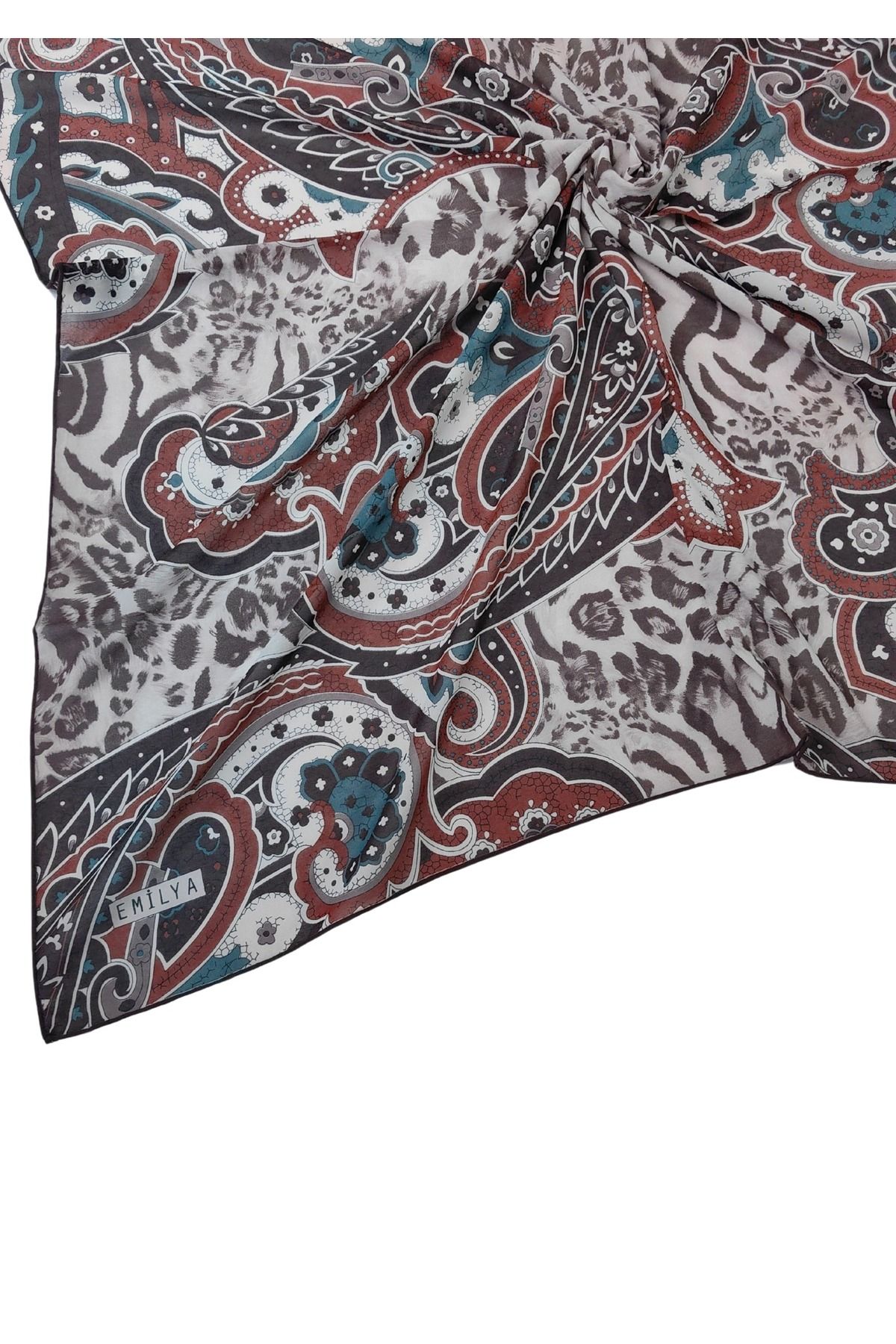 mim eşarp Emilya Fres Krep Leopar Desenli Eşarp 90x90 cm