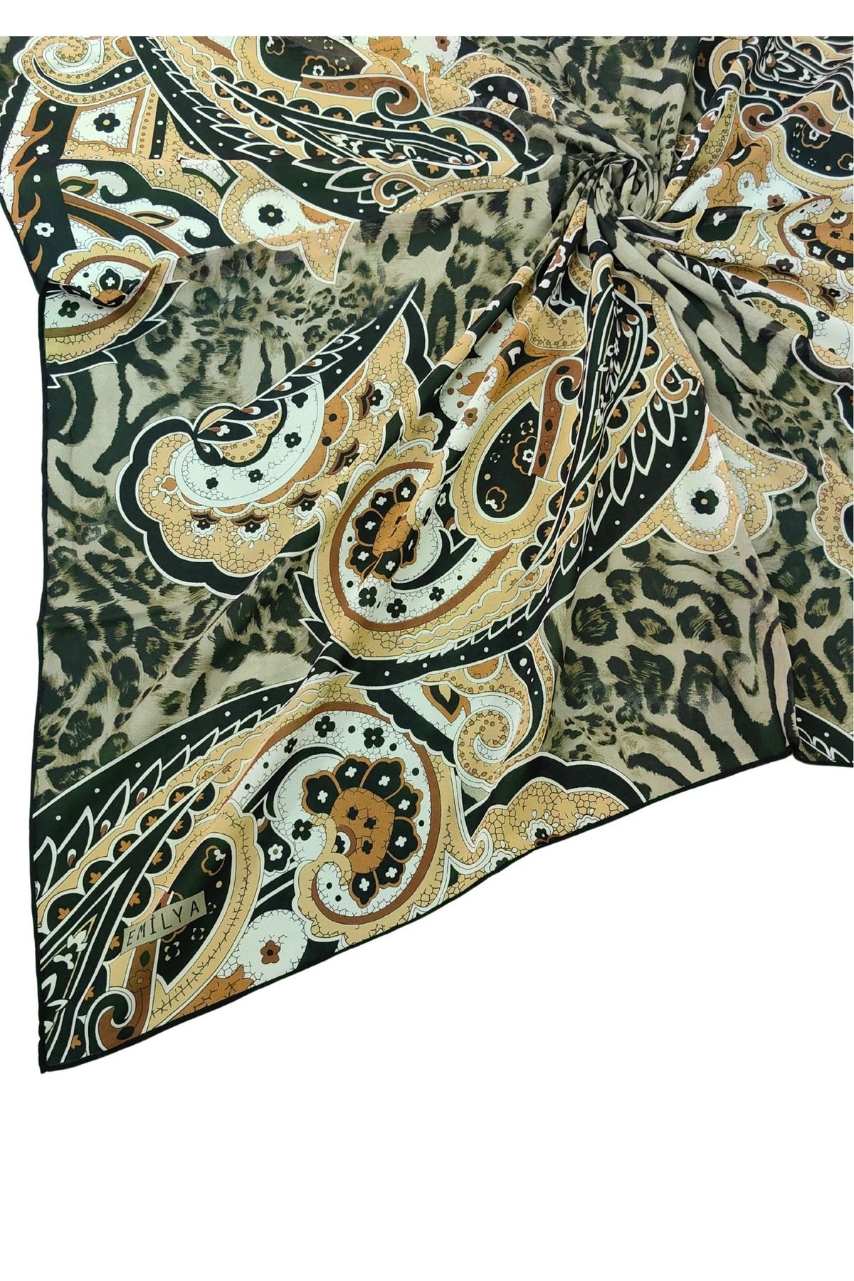 mim eşarp Emilya Fres Krep Leopar Desenli Eşarp 90x90 cm
