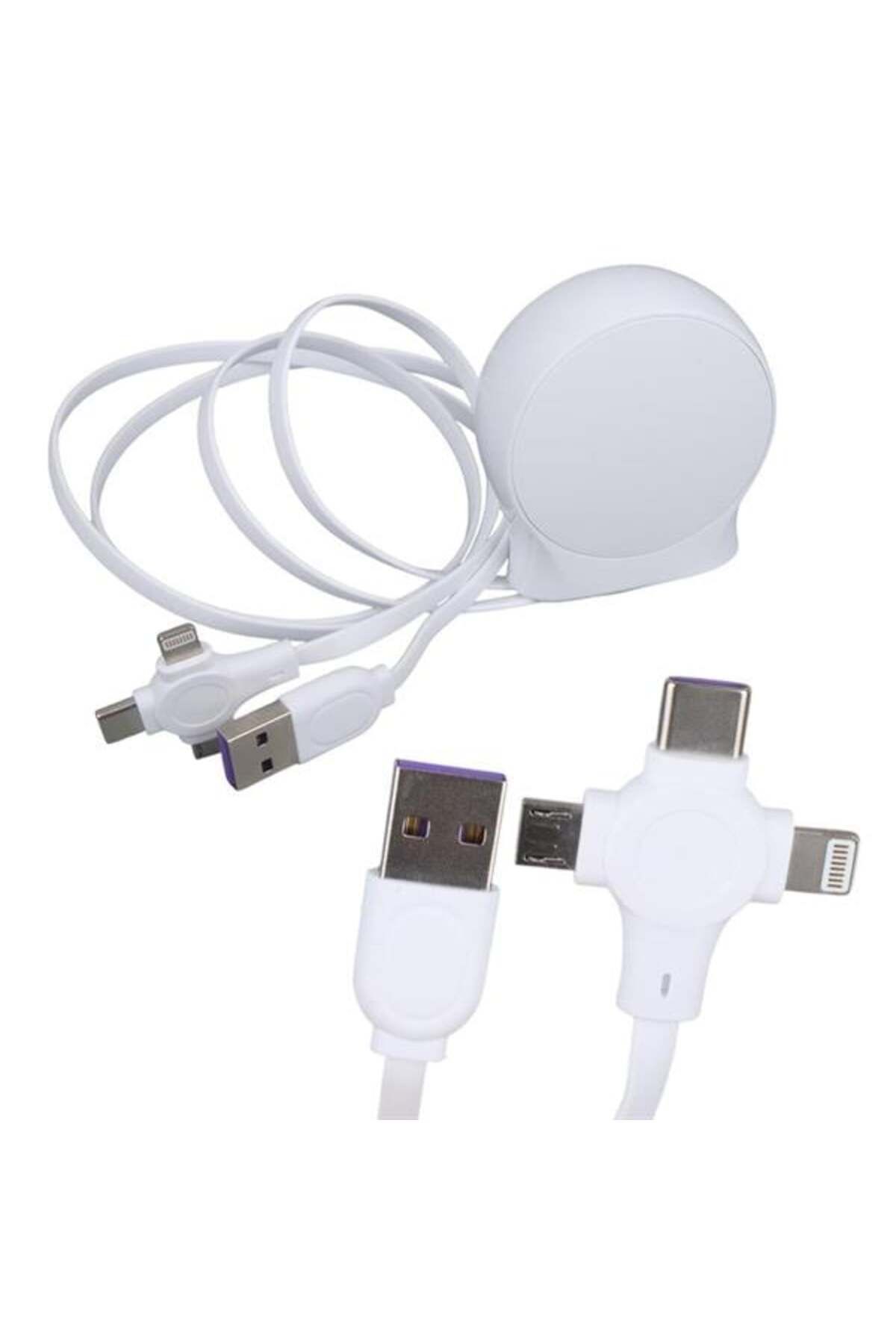 Pazarcan Powermaster Pm-27143 1 Metre Makaralı 3In1 Şarj Kablosu (Lightning - Type-C - Micro Usb)