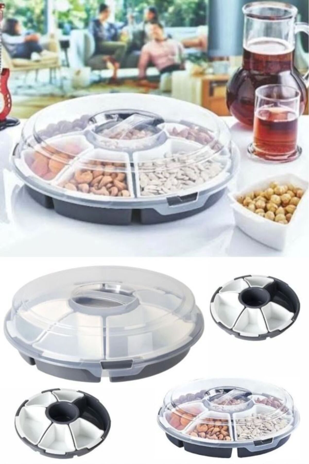 Şener collection-7 Compartment Nut and Snack Presentation Plate with Rotating Lid – Organizer with Transparent Lid 5