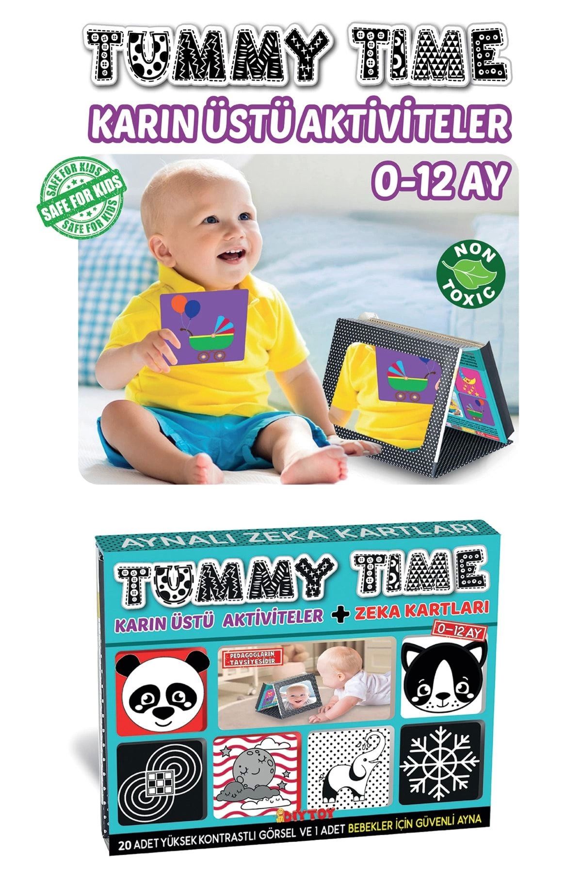 DENİZBİLİŞİM Tummy Time Aynalı Zeka Kartları-Eğitici Kartlar
