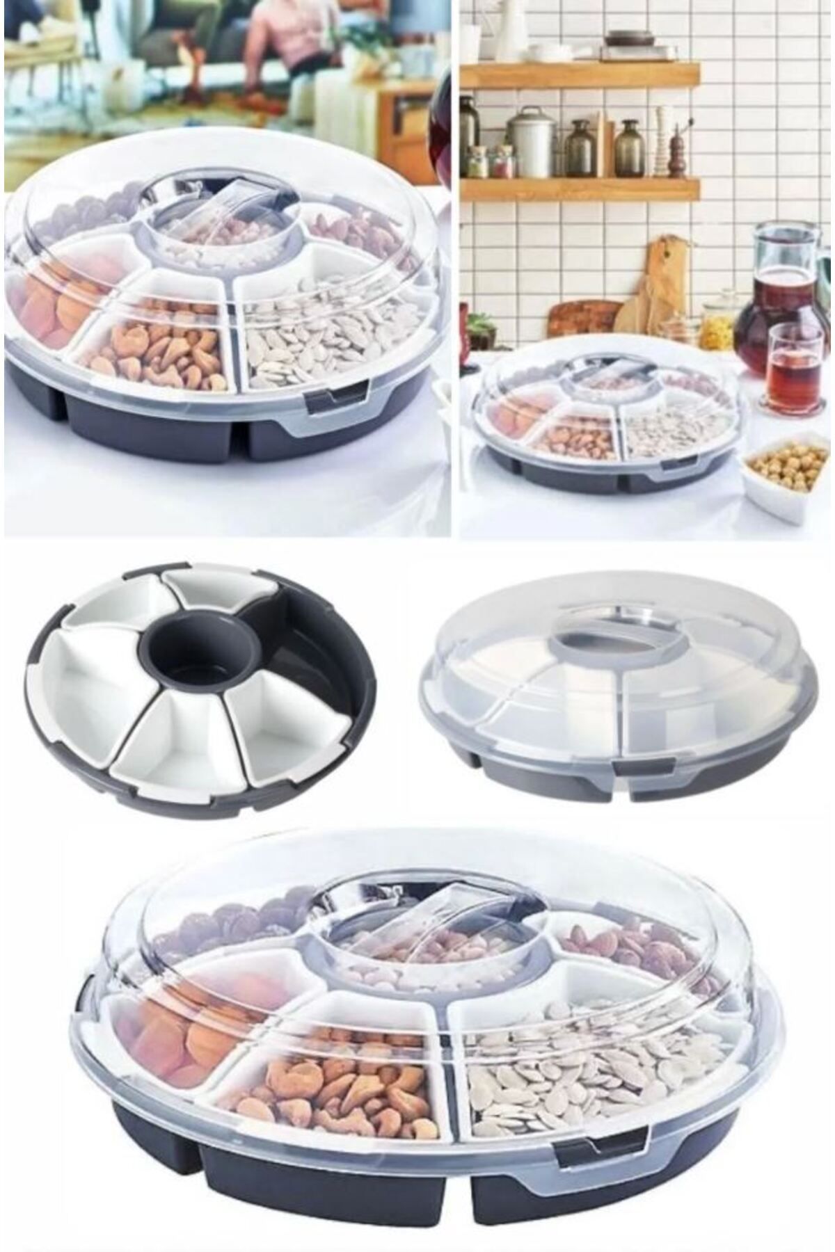 Şener collection-7 Compartment Nut and Snack Presentation Plate with Rotating Lid – Organizer with Transparent Lid 3