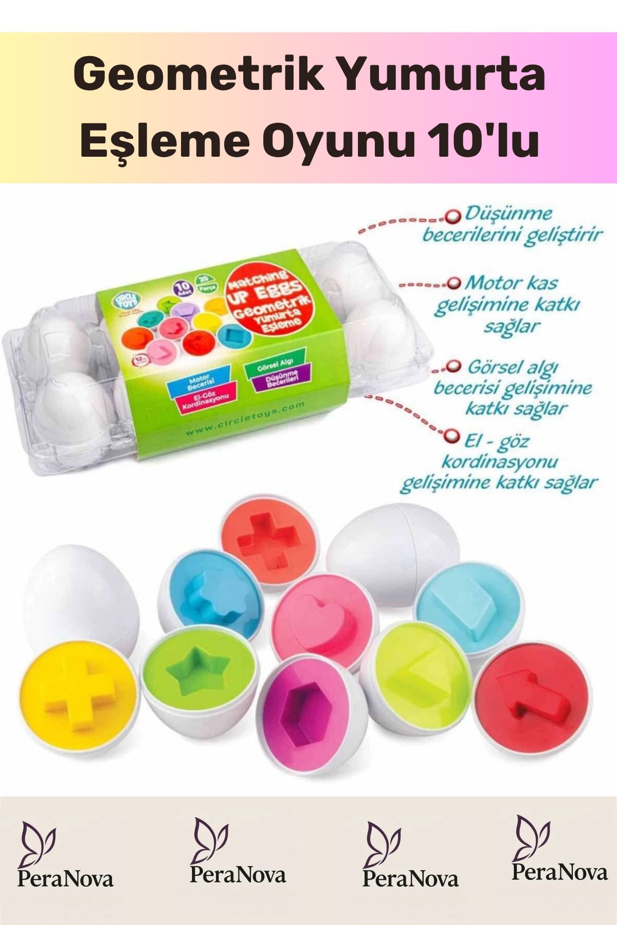 PeraNova Özel Seri Zeka Geliştirici Eğitici Çocuk El Göz Kordinasyonu Geometrik Yumurta Eşleme Oyunu 10'lu