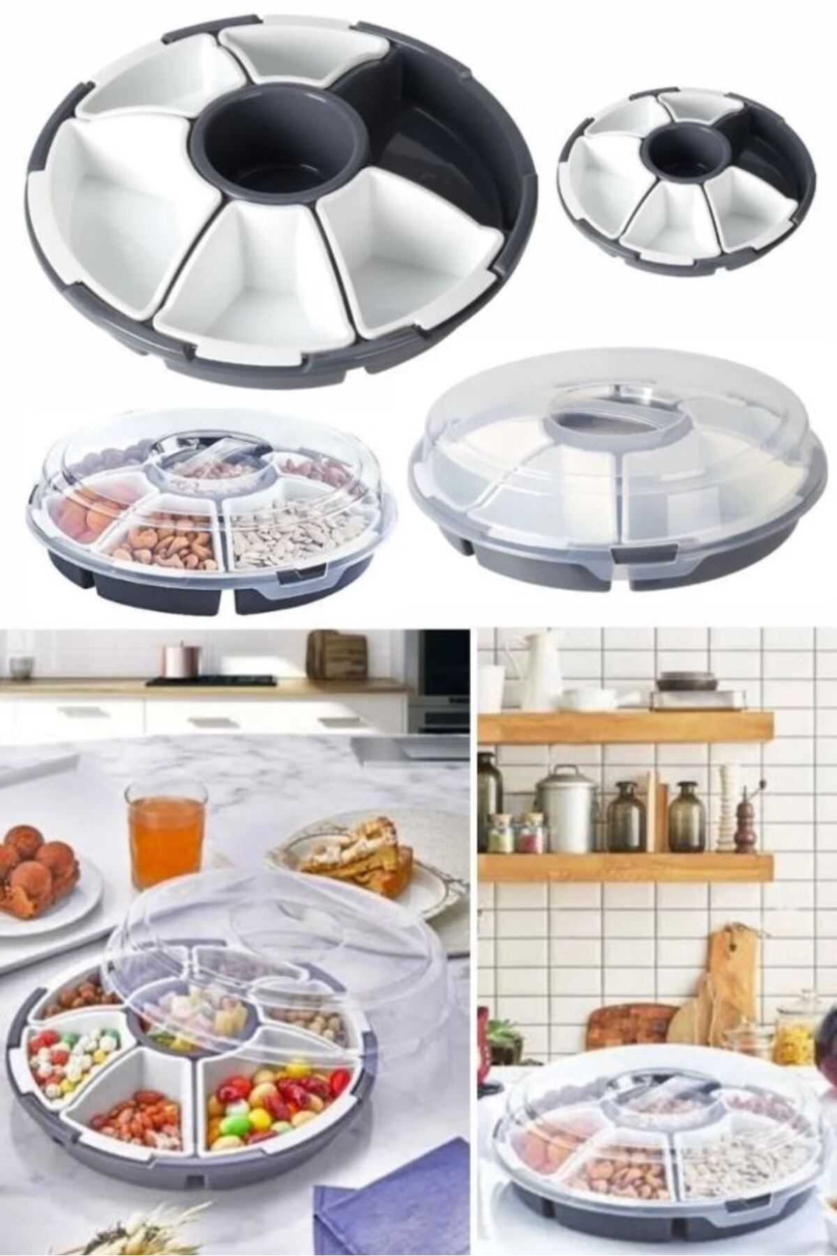 Şener collection-7 Compartment Nut and Snack Presentation Plate with Rotating Lid – Organizer with Transparent Lid 4