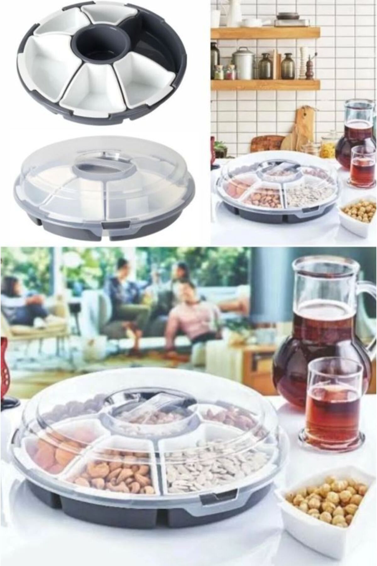 Şener collection-7 Compartment Nut and Snack Presentation Plate with Rotating Lid – Organizer with Transparent Lid 2