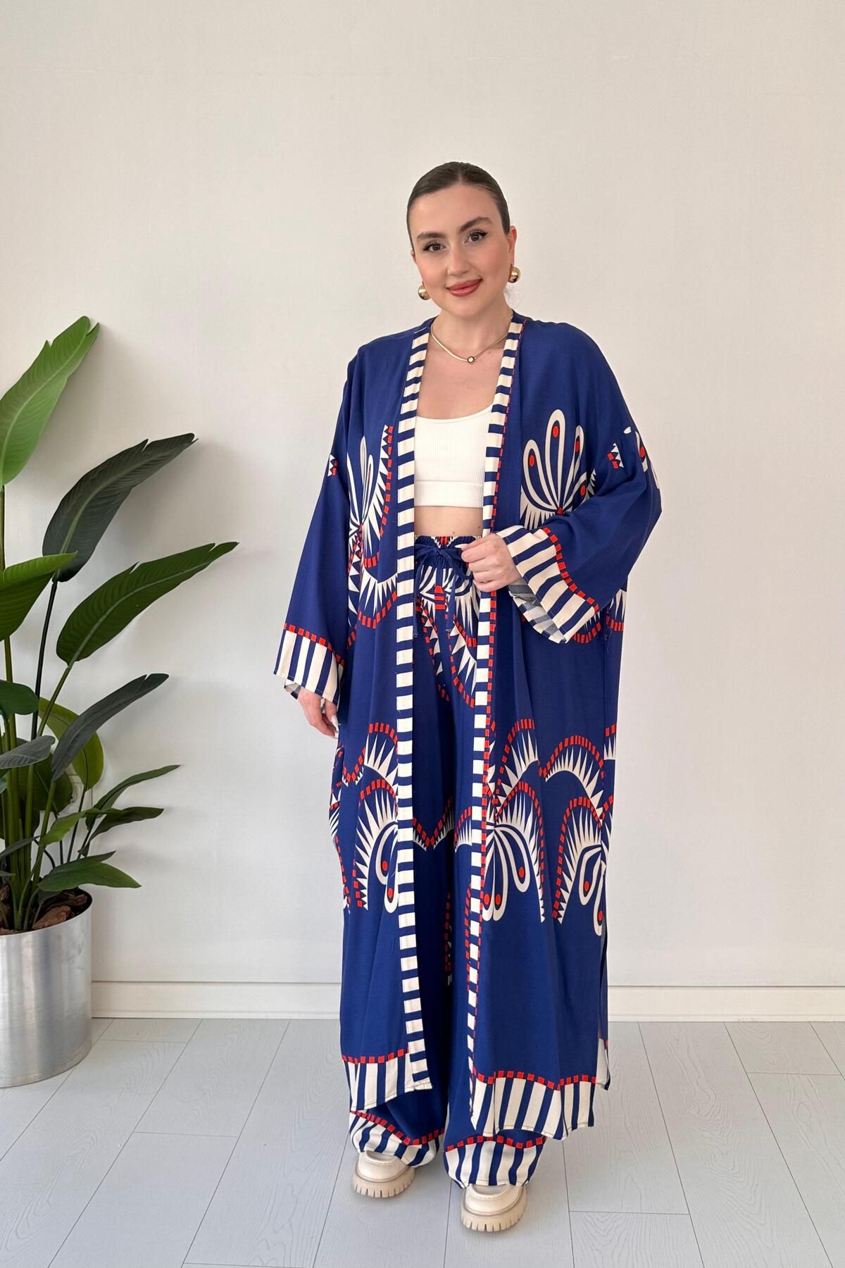 MaziButik Maksi Kimono Takım Mavi