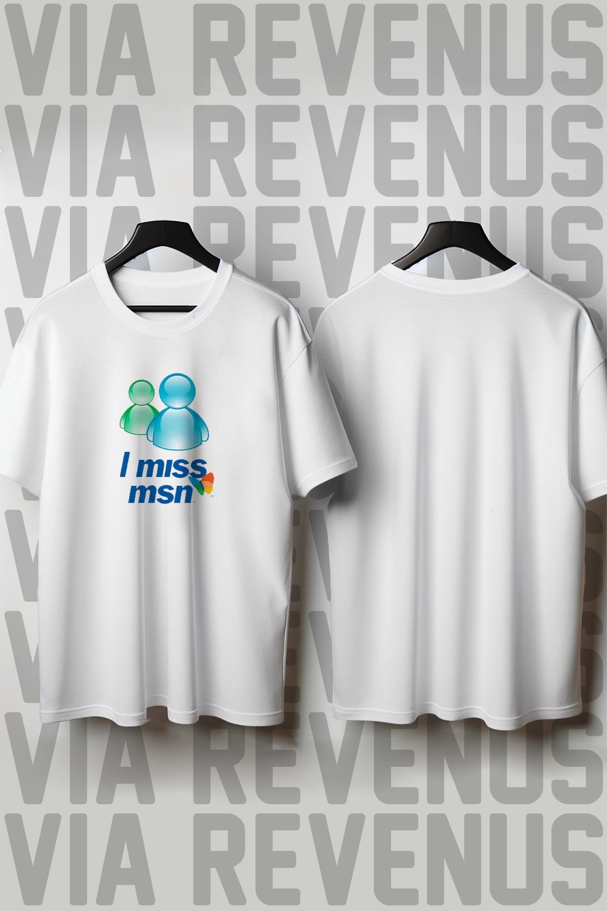 Vordevia I Miss MSN / Nostalji Baskılı Geniş Kalıp Unisex Bisiklet Yaka Tshirt