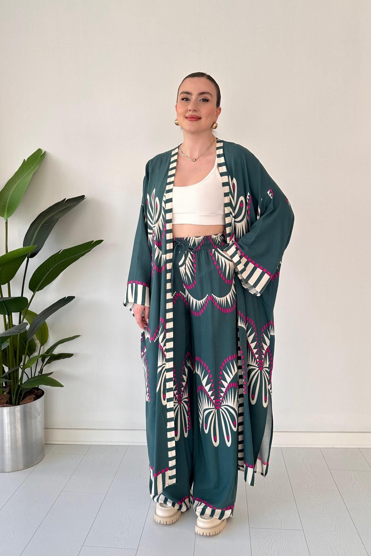 MaziButik Maksi Kimono Takım Yeşil