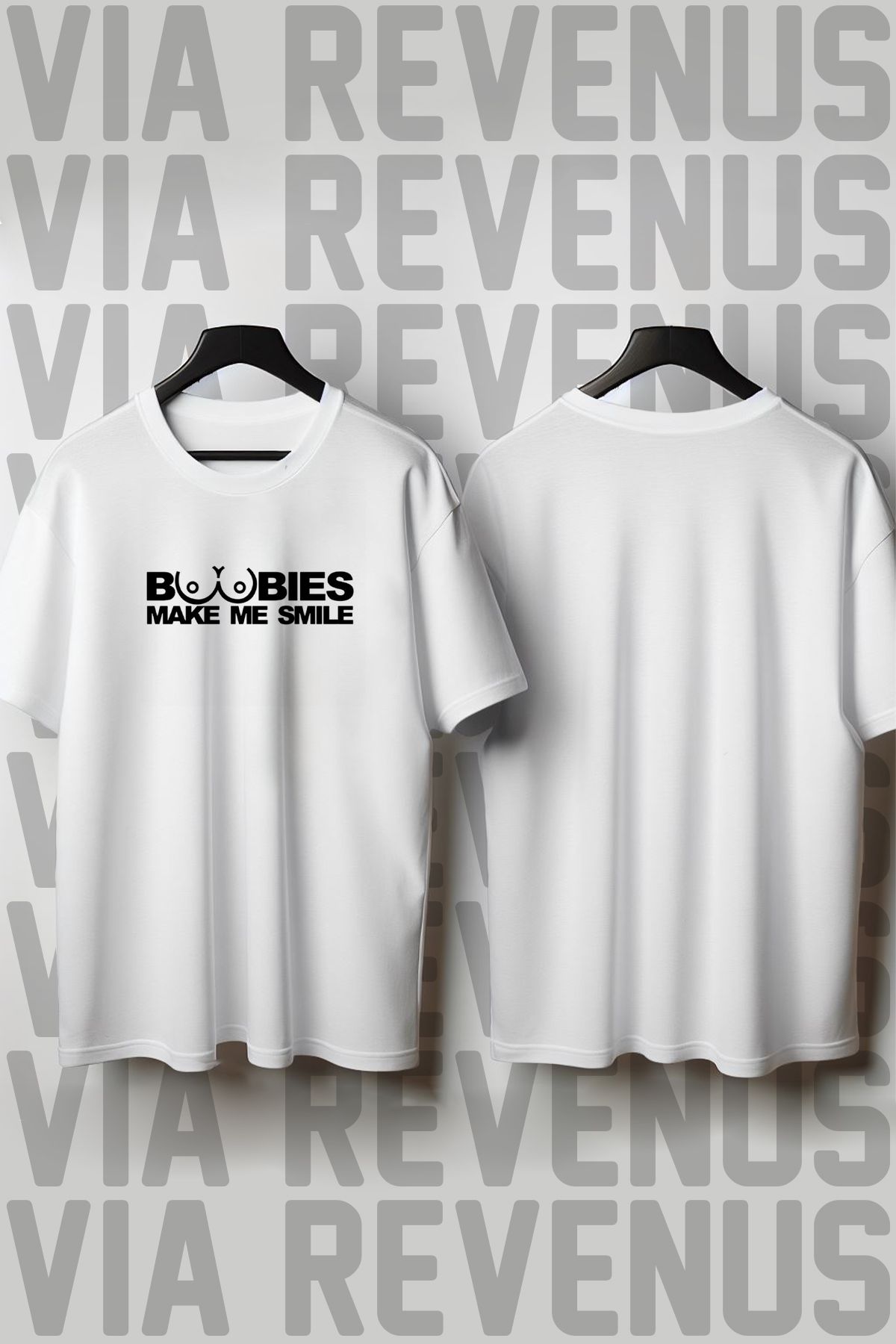 Vordevia Make Me Smile Baskılı Geniş Kalıp Unisex Bisiklet Yaka Tshirt