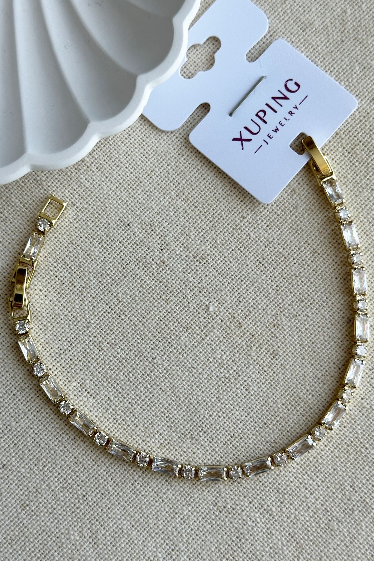 Modacaprea Xuping 14K Sıralı Taşlı Kadın Bileklik – 17+2 cm | Altın Renk Kararmaz Xuping Takı