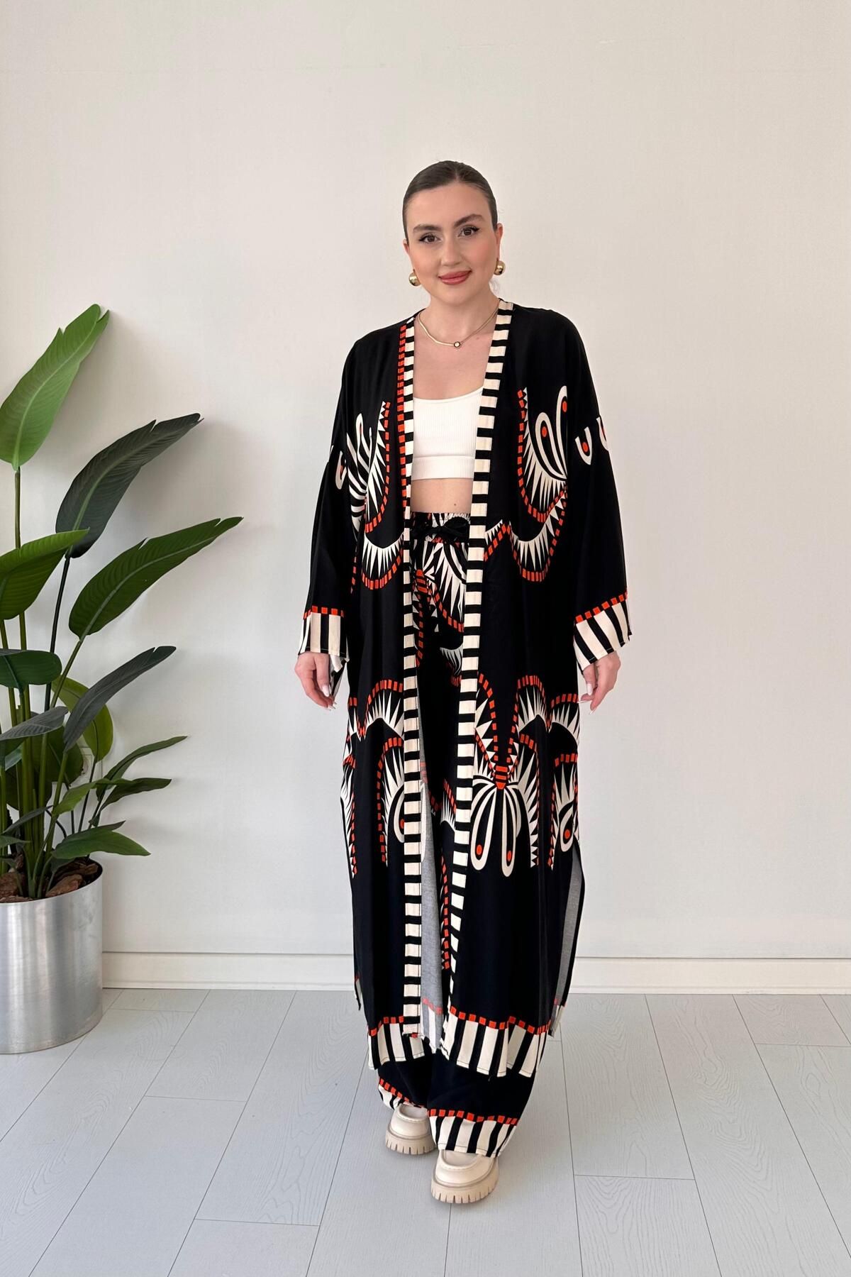 MaziButik Maksi Kimono Takım Siyah