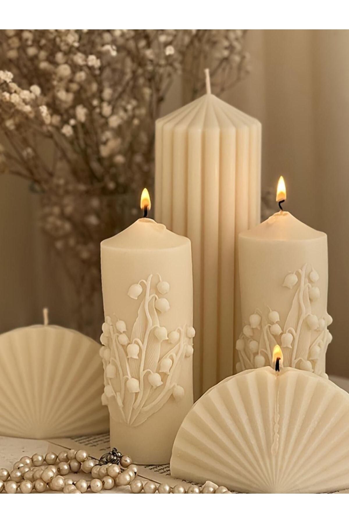 SCA CANDLE Dekoratif mum Gül +çokgen +Deniz kabuğu toplam 5 parça
