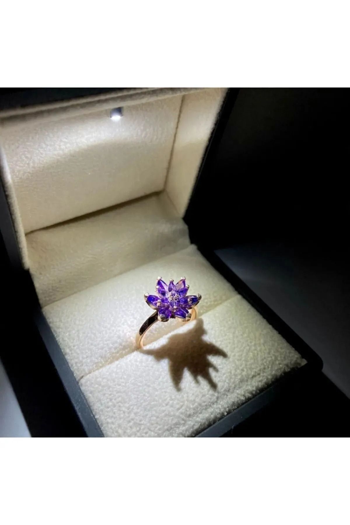 anadolusilver Işıklı Kutu'da Lotus Çiçeği Yüzük - Rose Gold Kaplama - 925 Ayar Gümüş
