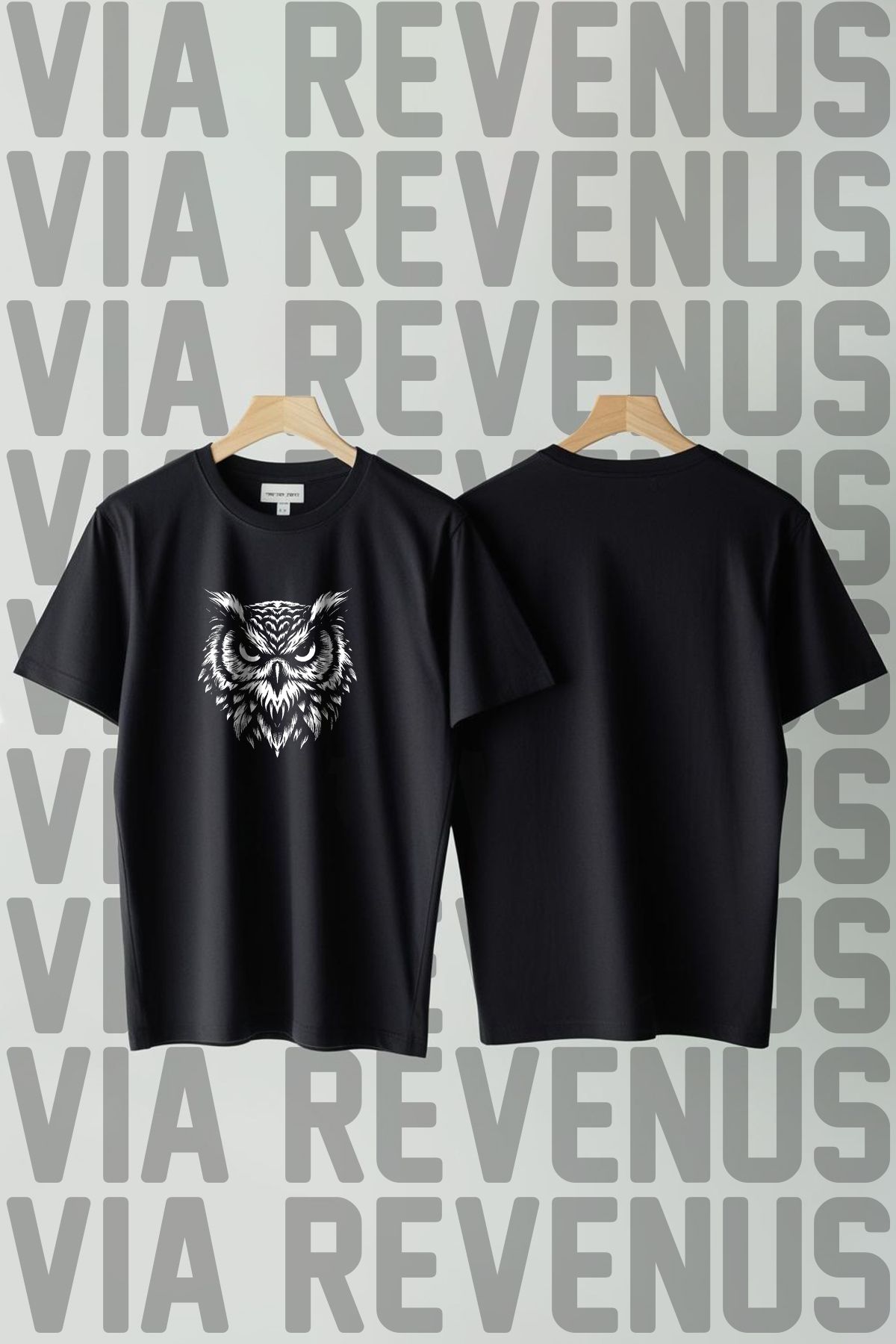 Vordevia Baykuş Baskılı Geniş Kalıp Unisex Bisiklet Yaka Tshirt