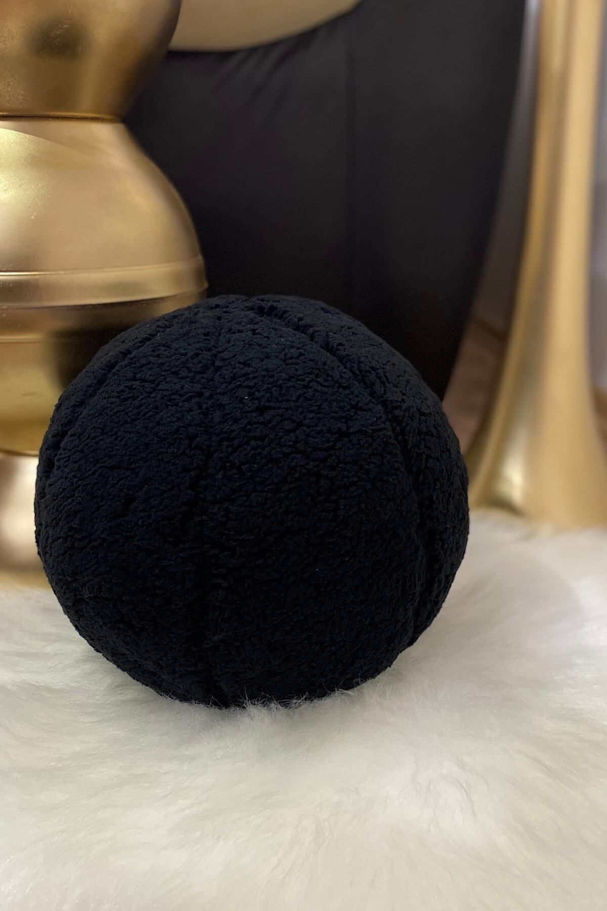 Saatistan Büyük Teddy Top Yastık, Şık ve Konforlu Siyah Renkli Dekoratif Yastık