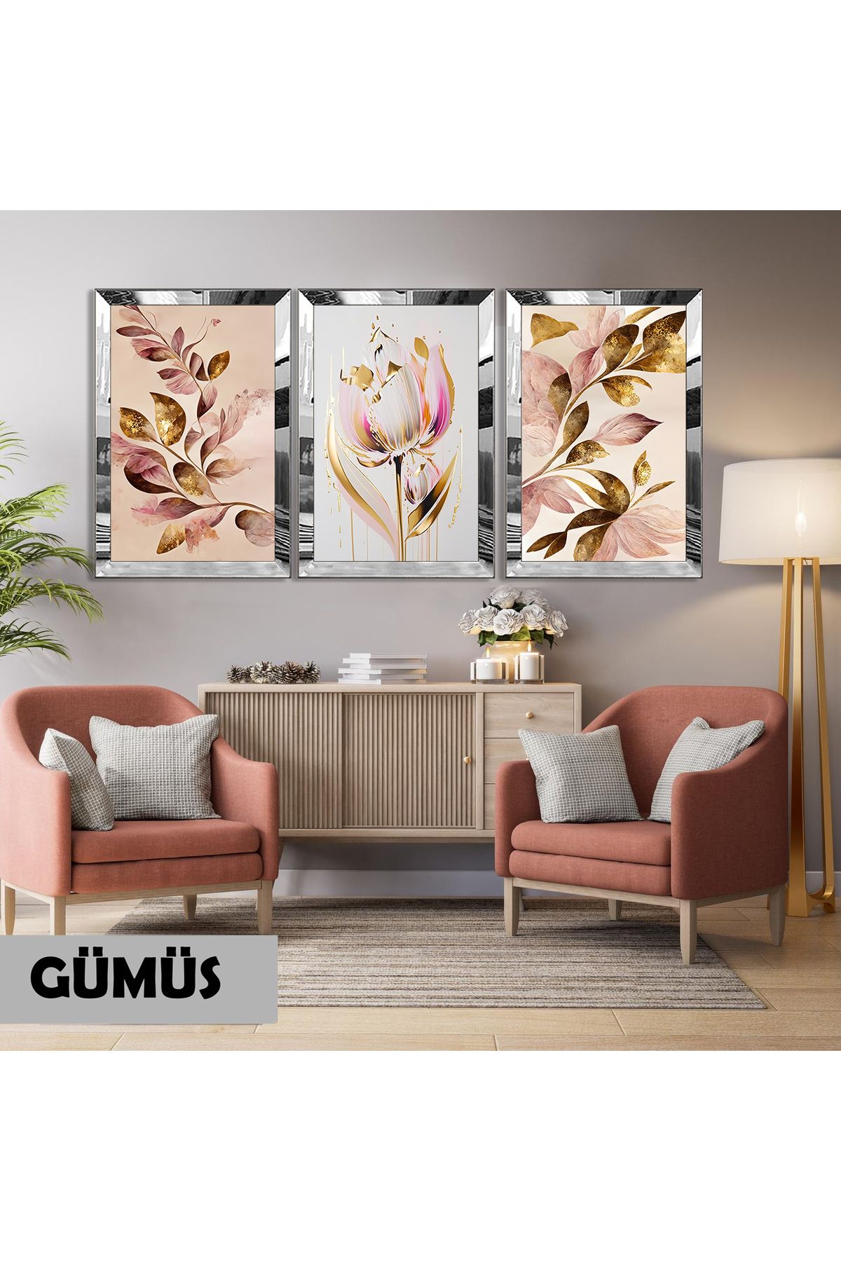 Harikabirev HARİKABİREV|PEMBE-GOLD GÜL KOMBİNİ (ROSE) |PLEKSİ ÇERÇEVELİ MDF PLKSMDF