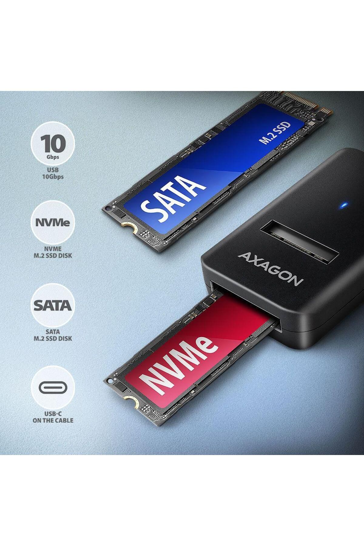 Axagon-Adaptor SSD M.2 NVMe SATA, Axagon ADM2-CM, USB Tip-C 2