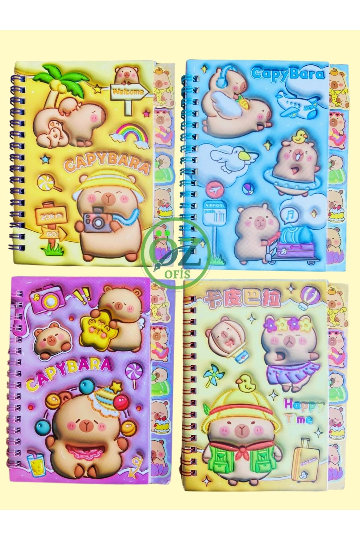 ÖZ OFİS Capybara Kapibara Sticker Defter Seti 16 Sayfa Şeffaf ve Opak Sticker Su Geçirmez