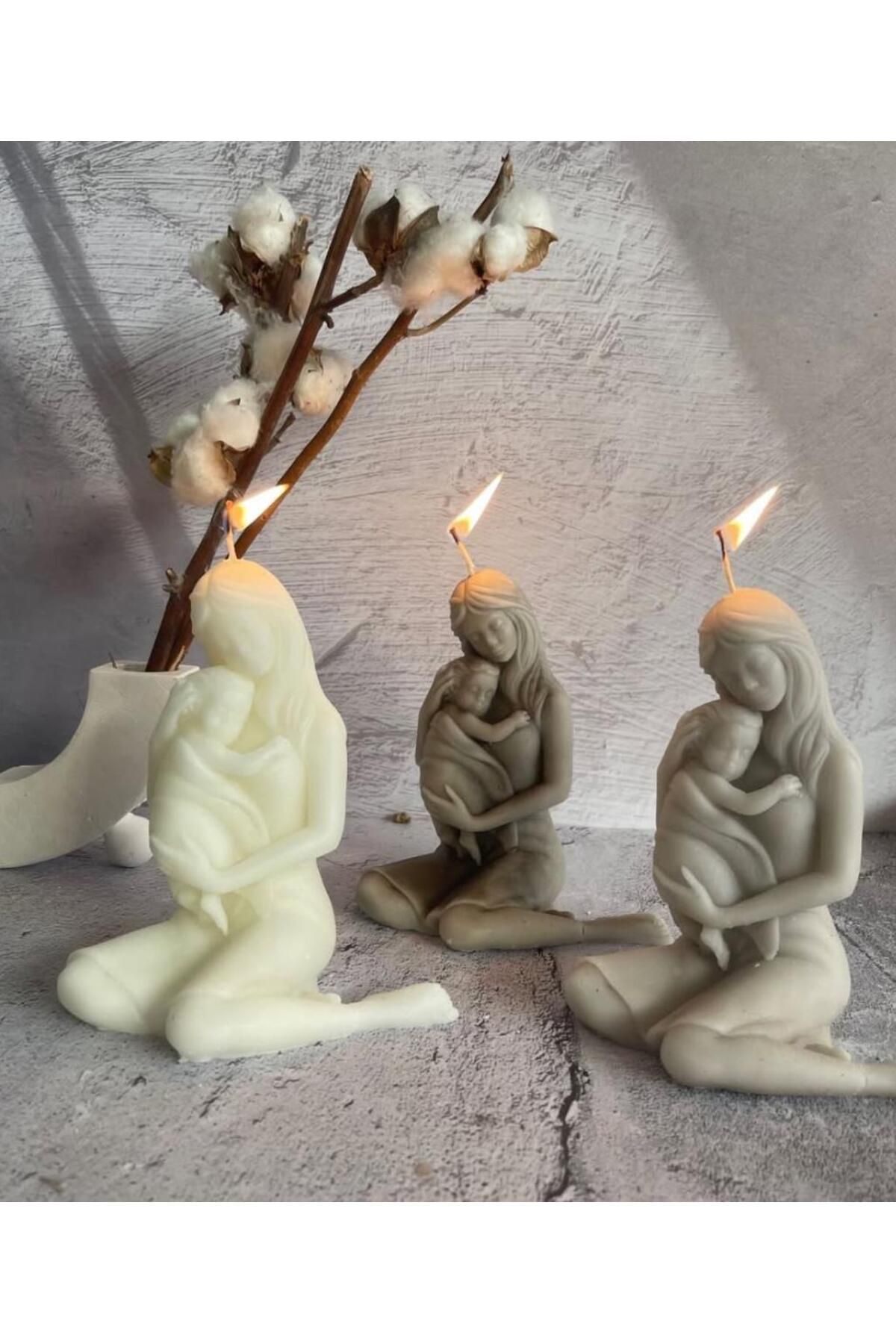 SCA CANDLE Anne Çoçuk dekoratif Mum Kırık Beyaz Renk