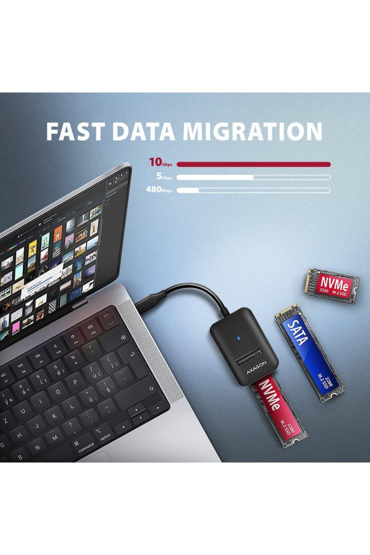 Axagon-Adaptor SSD M.2 NVMe SATA, Axagon ADM2-CM, USB Tip-C 3