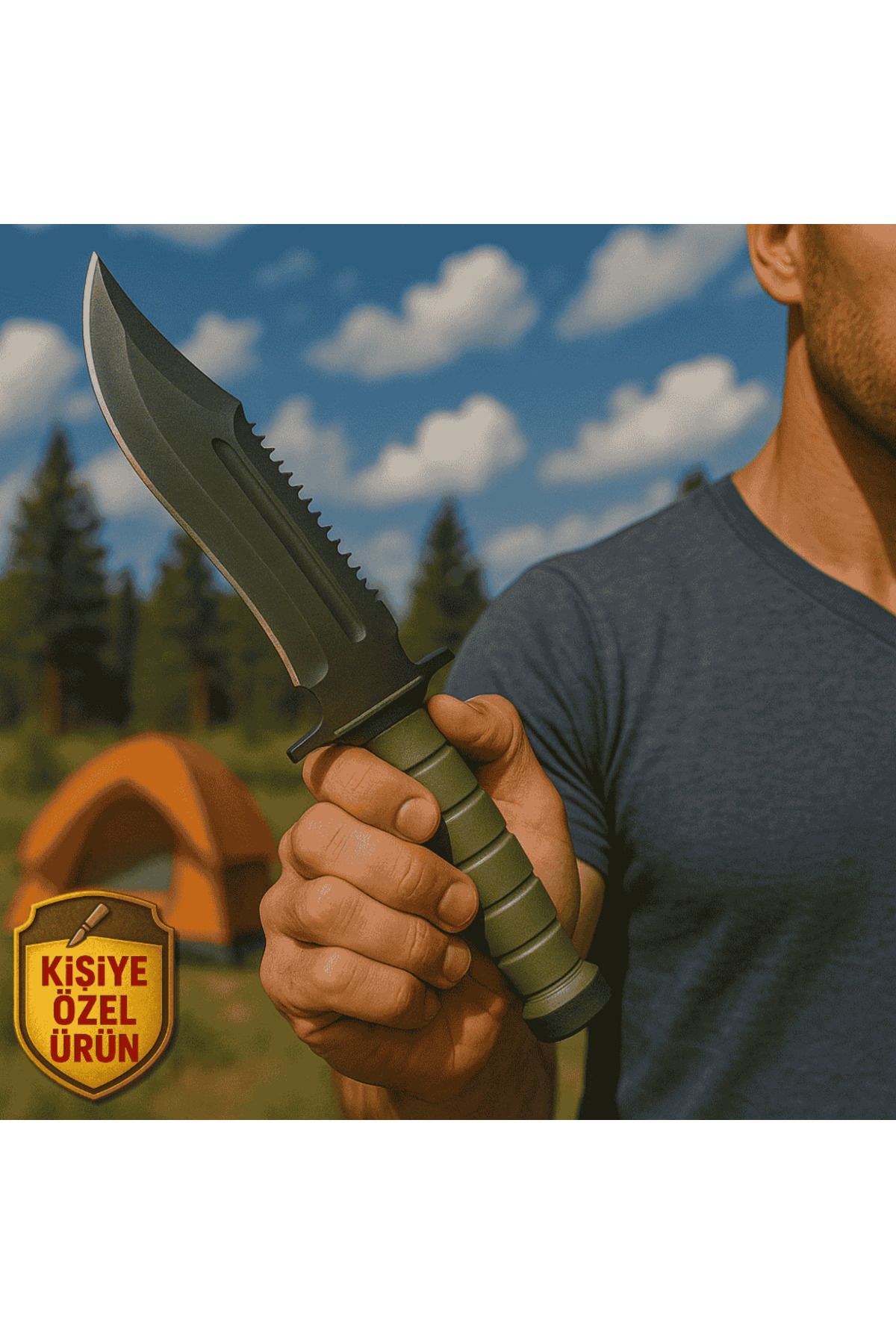 Tesbihane Haki Polimer Saplı İsme Özel Yazılı CK-75/ST-60 Kalite Paslanmaz Çelik Outdoor Bıçak