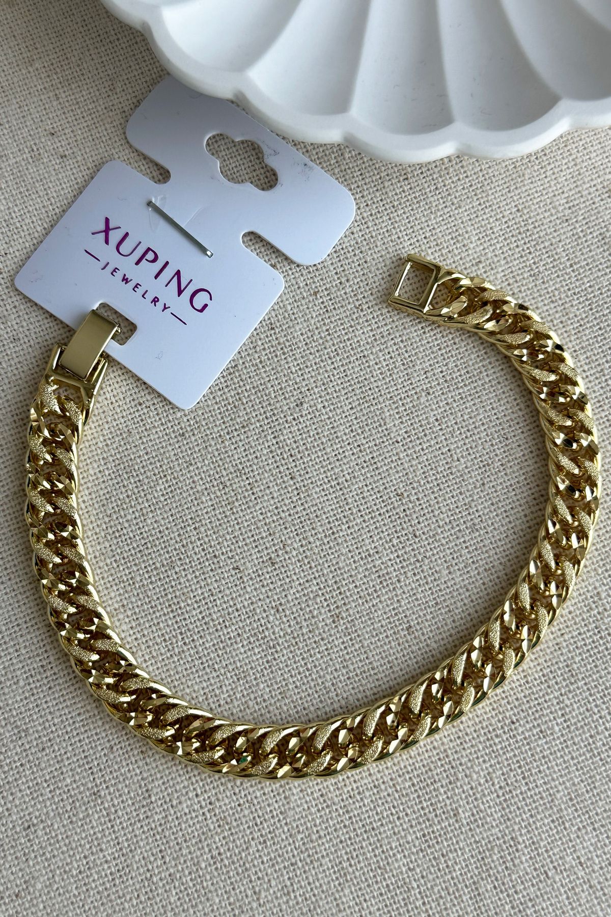Modacaprea Xuping 14K Simli 6 mm Kalınlıkta Zincir Kadın Bileklik – 19 cm | Altın Renk Kararmaz Xuping Takı