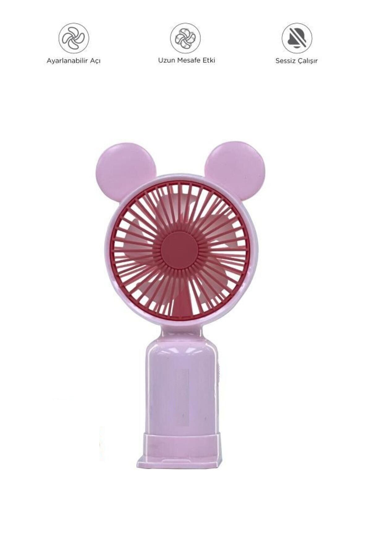 Başkenttekno F-12 Mini Taşınabilir Fan Şarjlı 2 Kademeli Ledli Ayıcık Kulak Vantilatör Klima Soğutucu