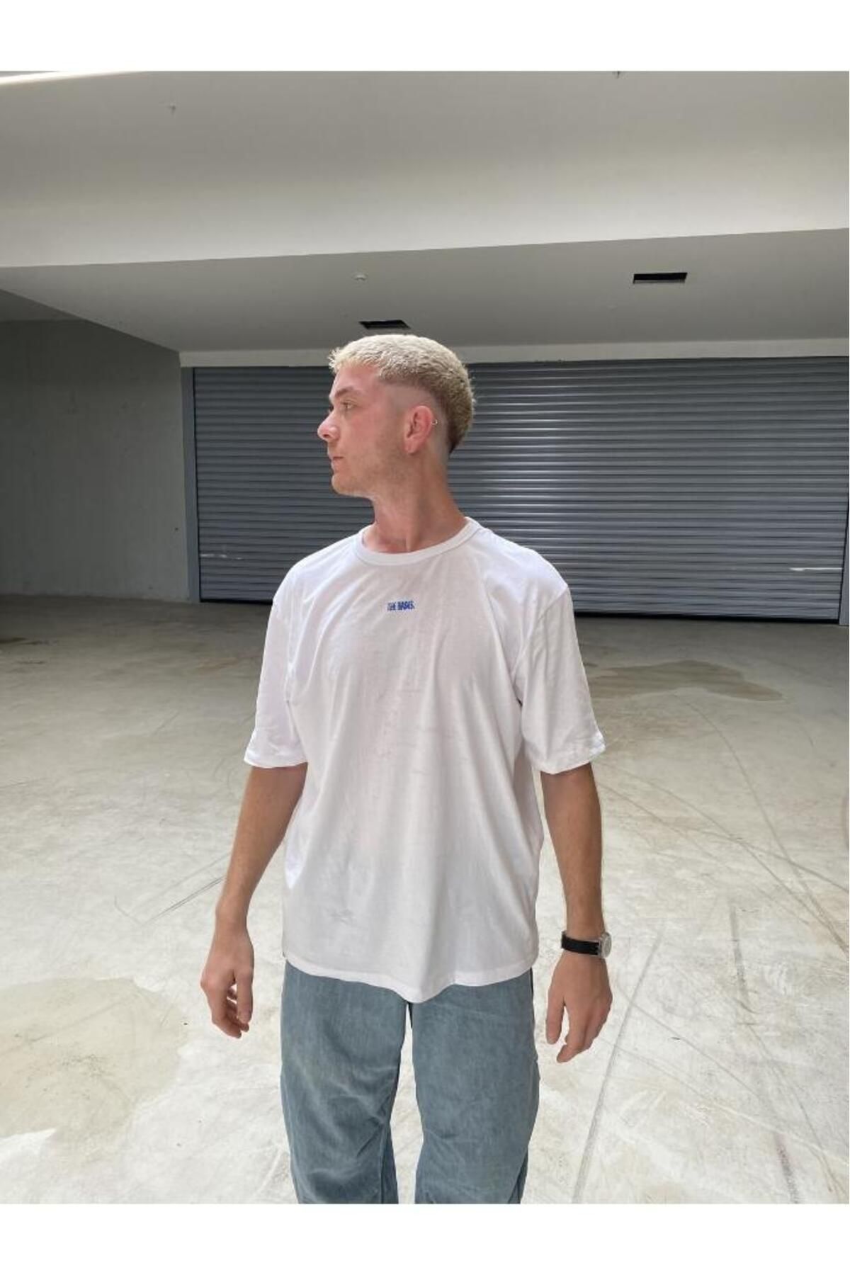 bases. Erkek Baskılı Bisiklet Yaka Oversize T-shirt