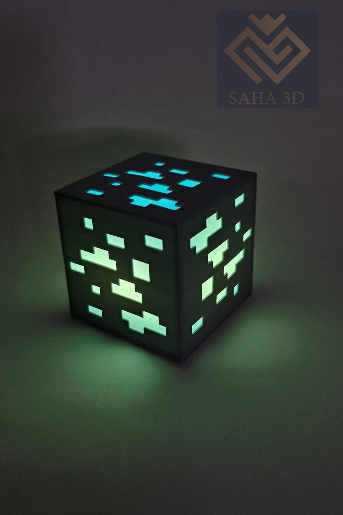SAHAA Pilli Işıklı Minecraftt Elmas Küp Blok (Mavi)