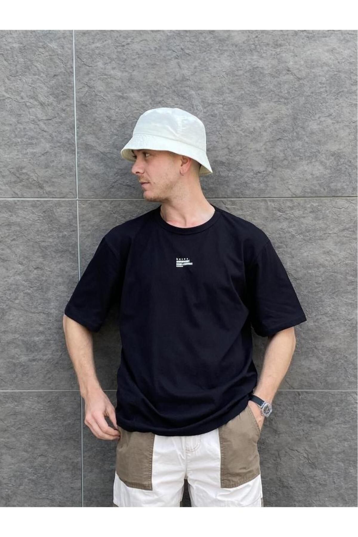 bases. Erkek Baskılı Bisiklet Yaka Oversize T-shirt
