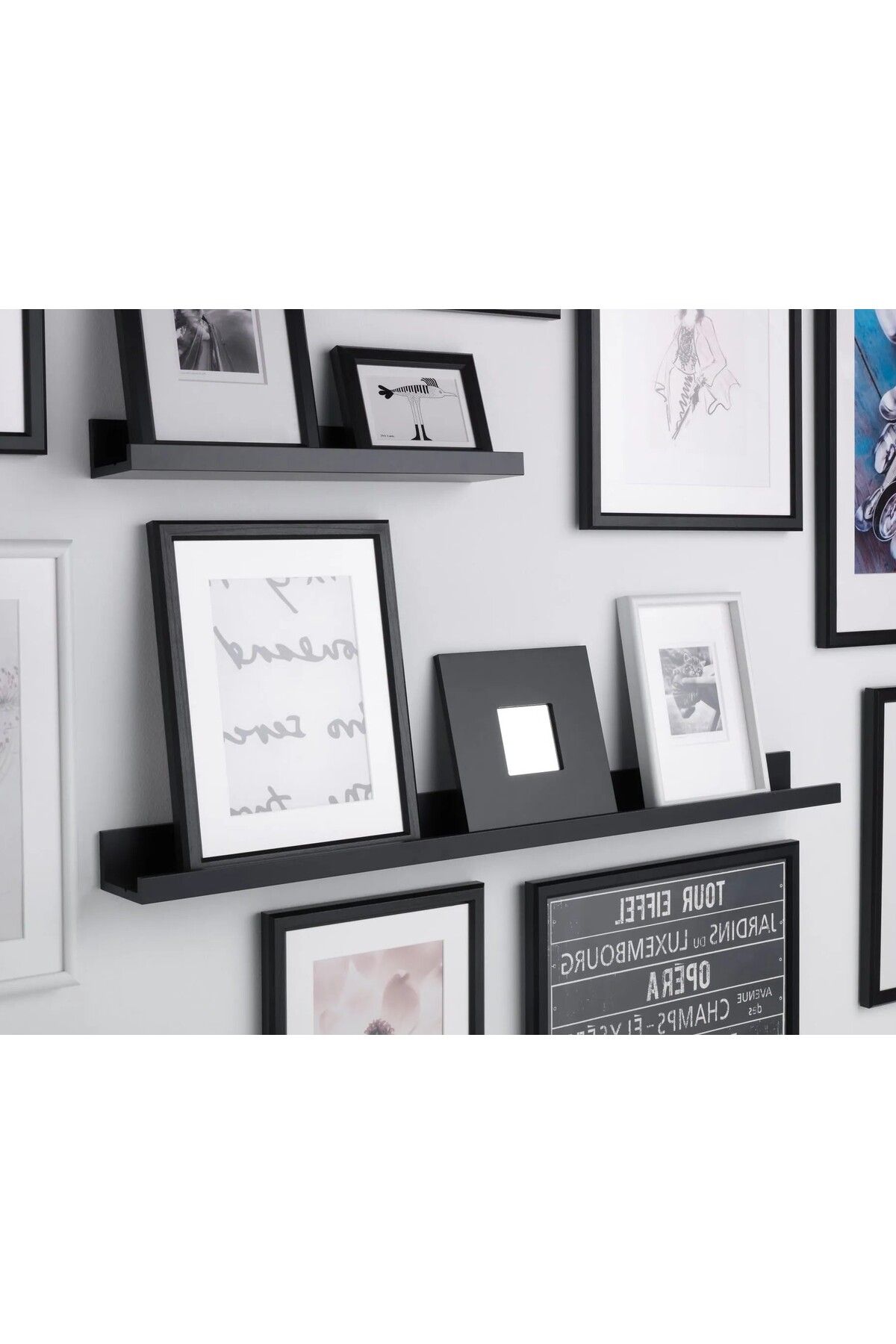 IKEA QUİCK Ahşap Duvar Rafı Uzunluk 115 Cm İkea Çerçeve Fotoğraf Rafı Siyah Renk Kitaplık Raf