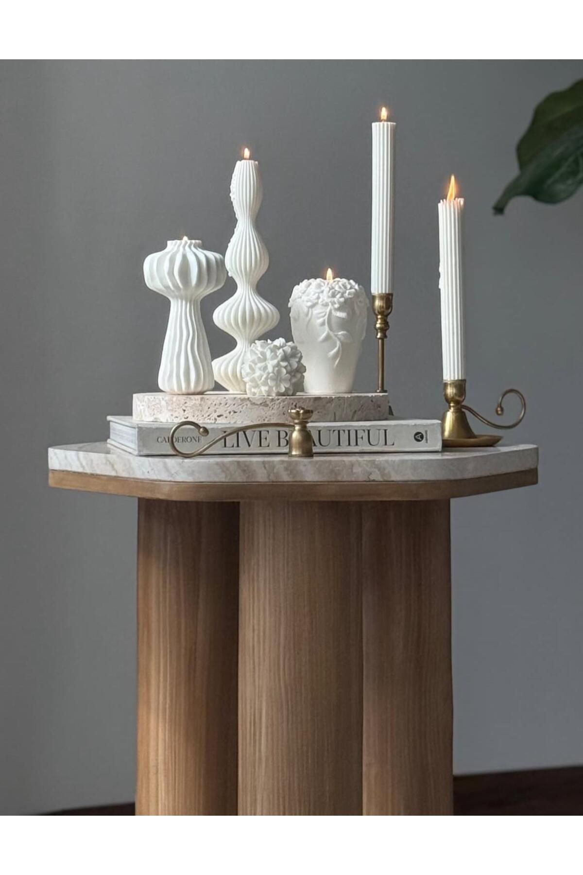 SCA CANDLE Dekoratif Mum Marako model Dalga +Gül +Çizgili Şamdan Mum +GÜl toplam 5 parça