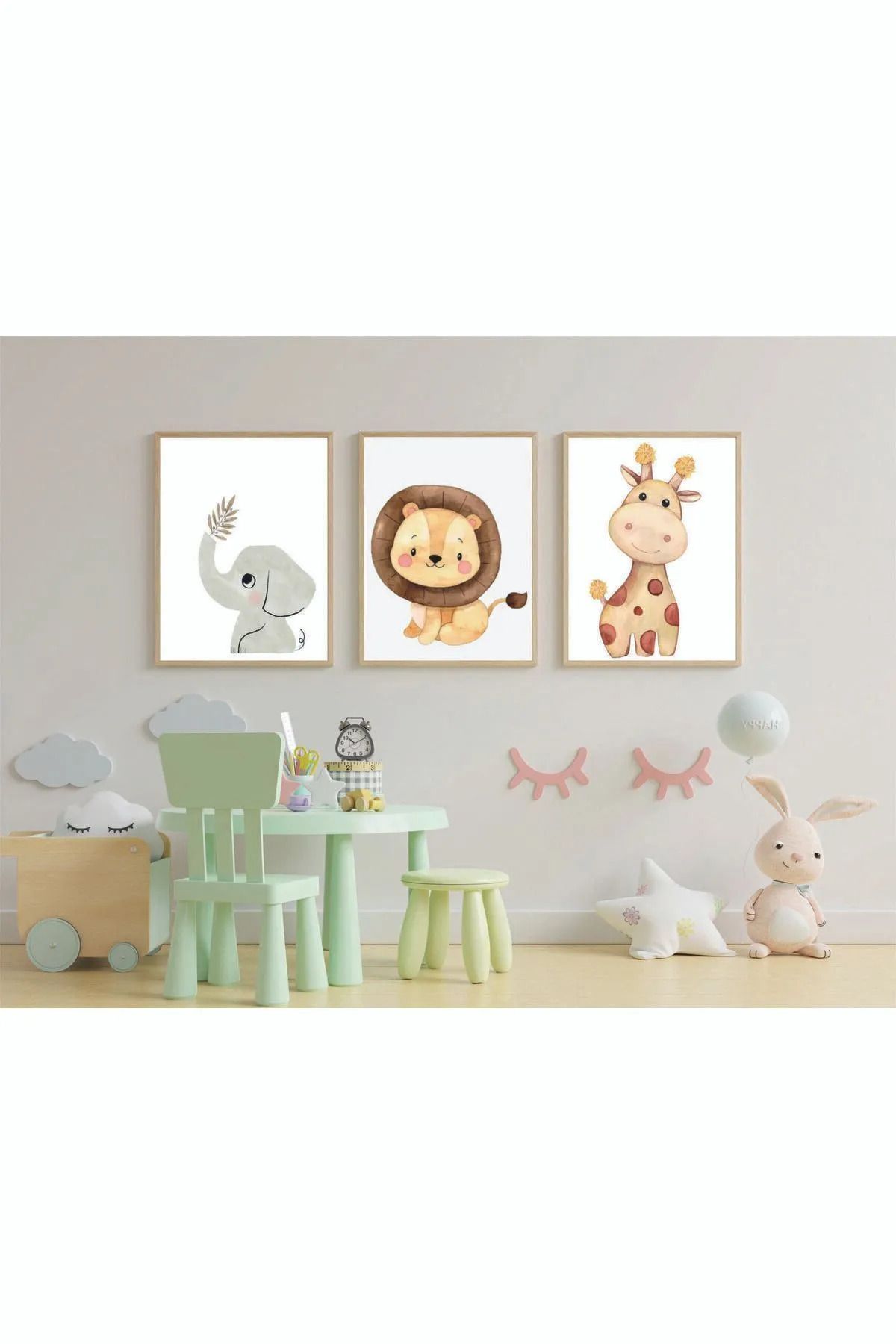 bertekdijital Çocuk Odası Safari Dekoratif Retro Mdf Tablo ( Çerçeve Görünümlü )