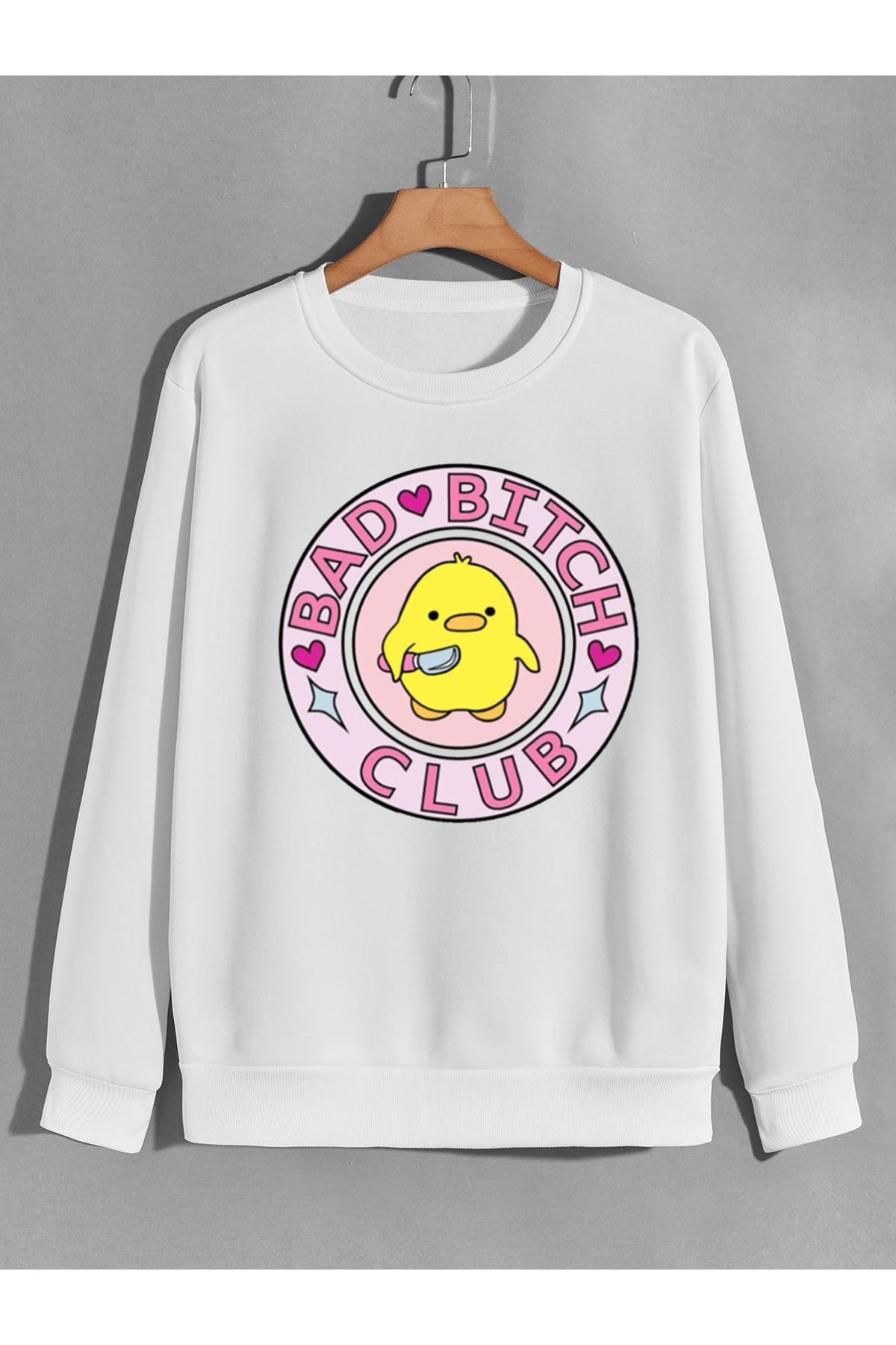 karikatürstore sevimli psikopat civciv baskılı 0 yaka (bisiklet yaka) sweatshirt