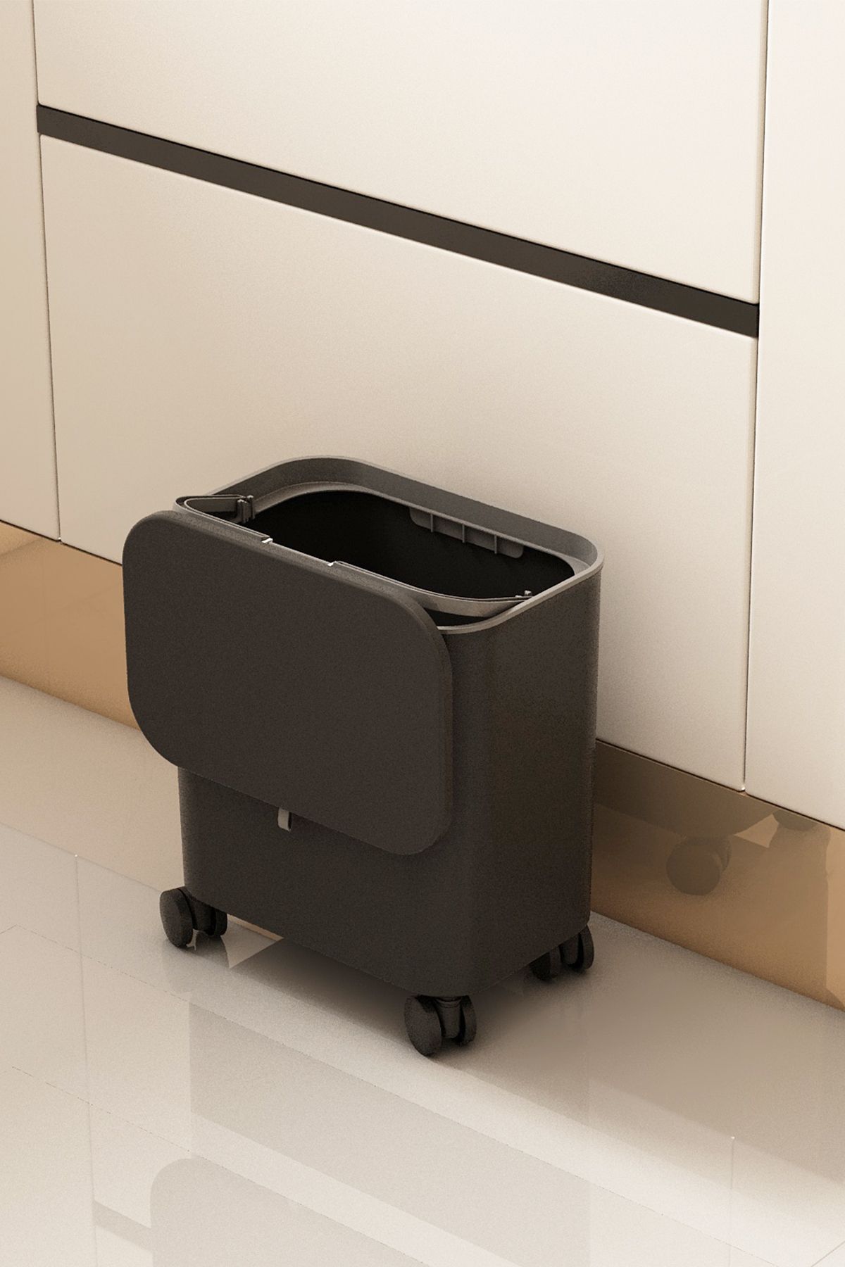 teknotrust 15 Litre Tekerlekli Kapaklı Çok Amaçlı Çöp Kovası, Siyah