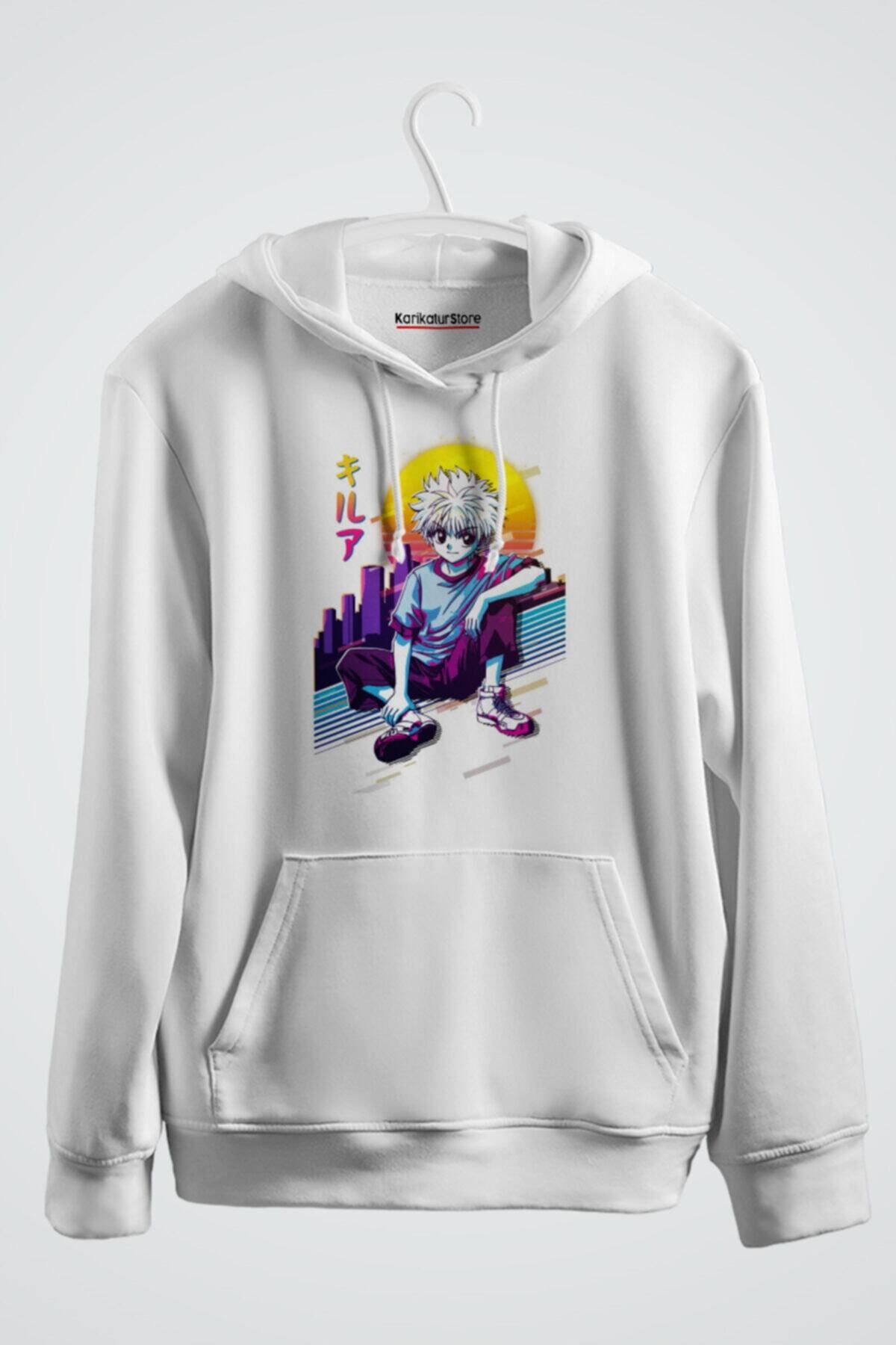 karikatürstore Killua Zoldyck 80's Retro Design Anime Baskılı Kapşonlu Sweat