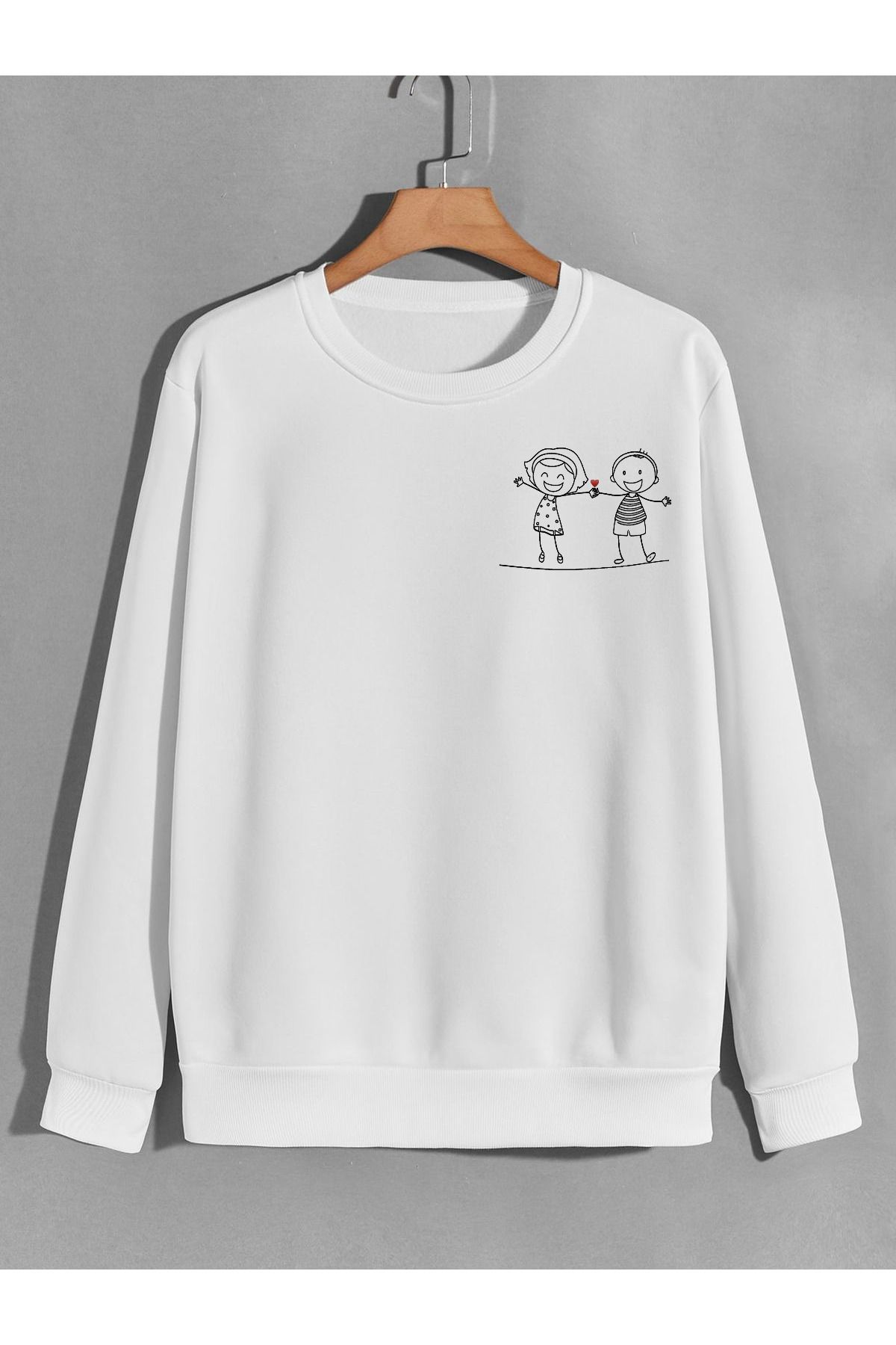 karikatürstore sevimli sevgililer cin ali baskılı 0 yaka (bisiklet yaka) sweatshirt