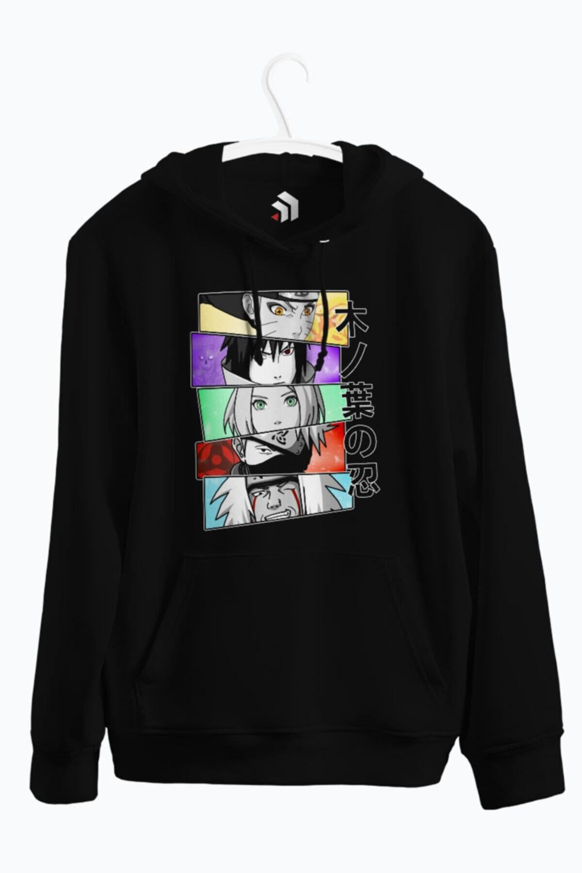 karikatürstore Konoha's Shinobi; Team 7 Anime Baskılı Kapşonlu Sweatshirt